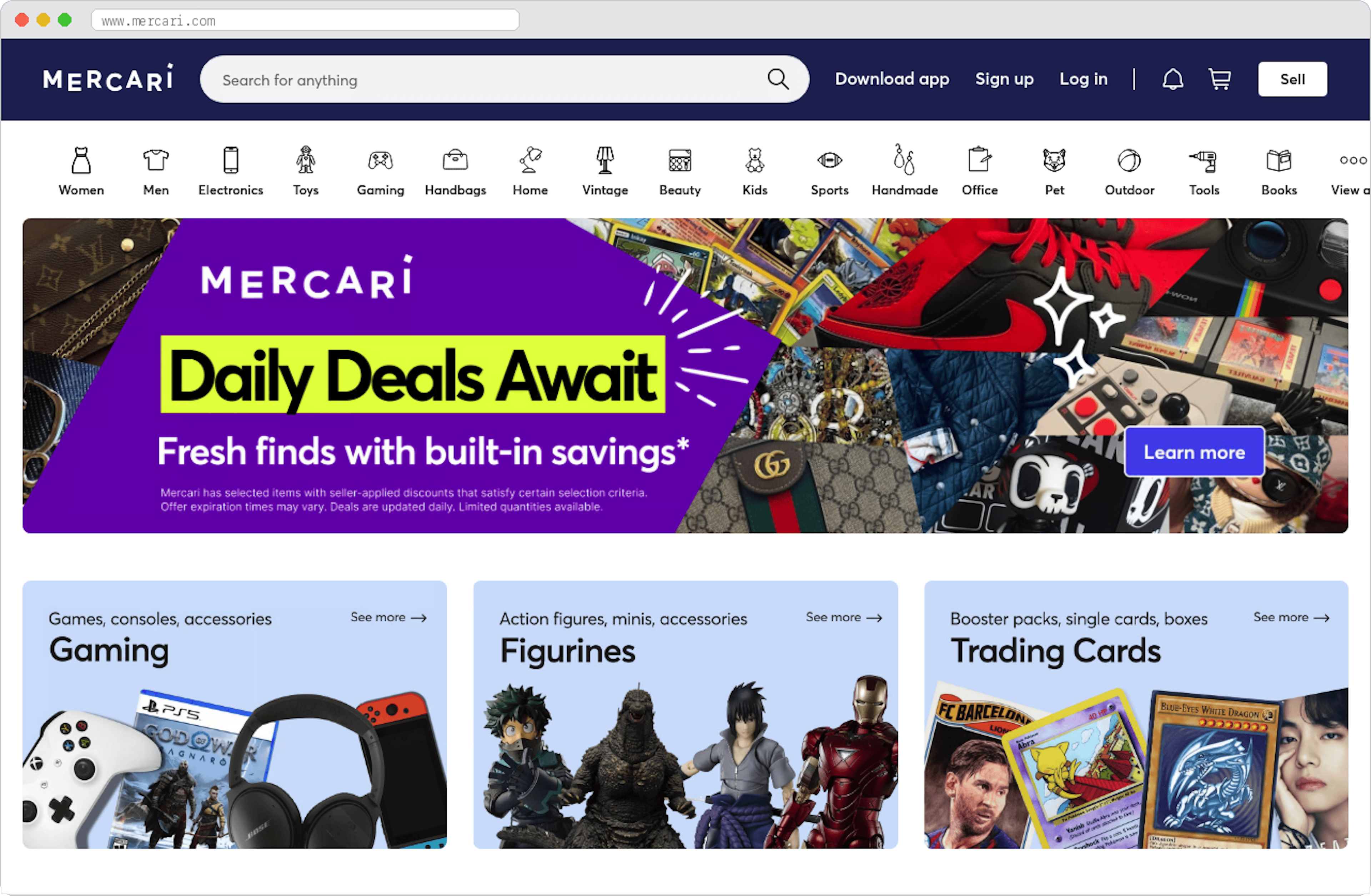 Mercari marketplace homepage screenshot