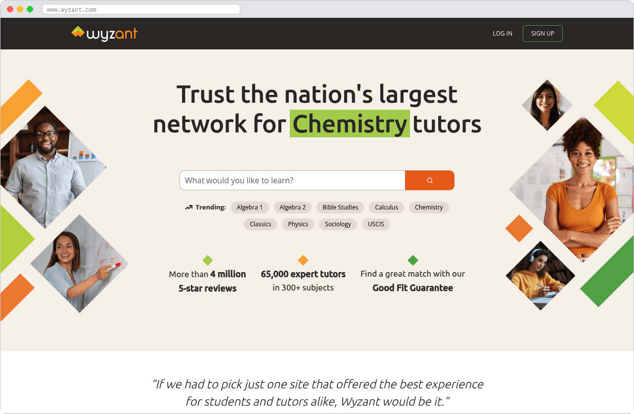 Wyzant marketplace homepage screenshot