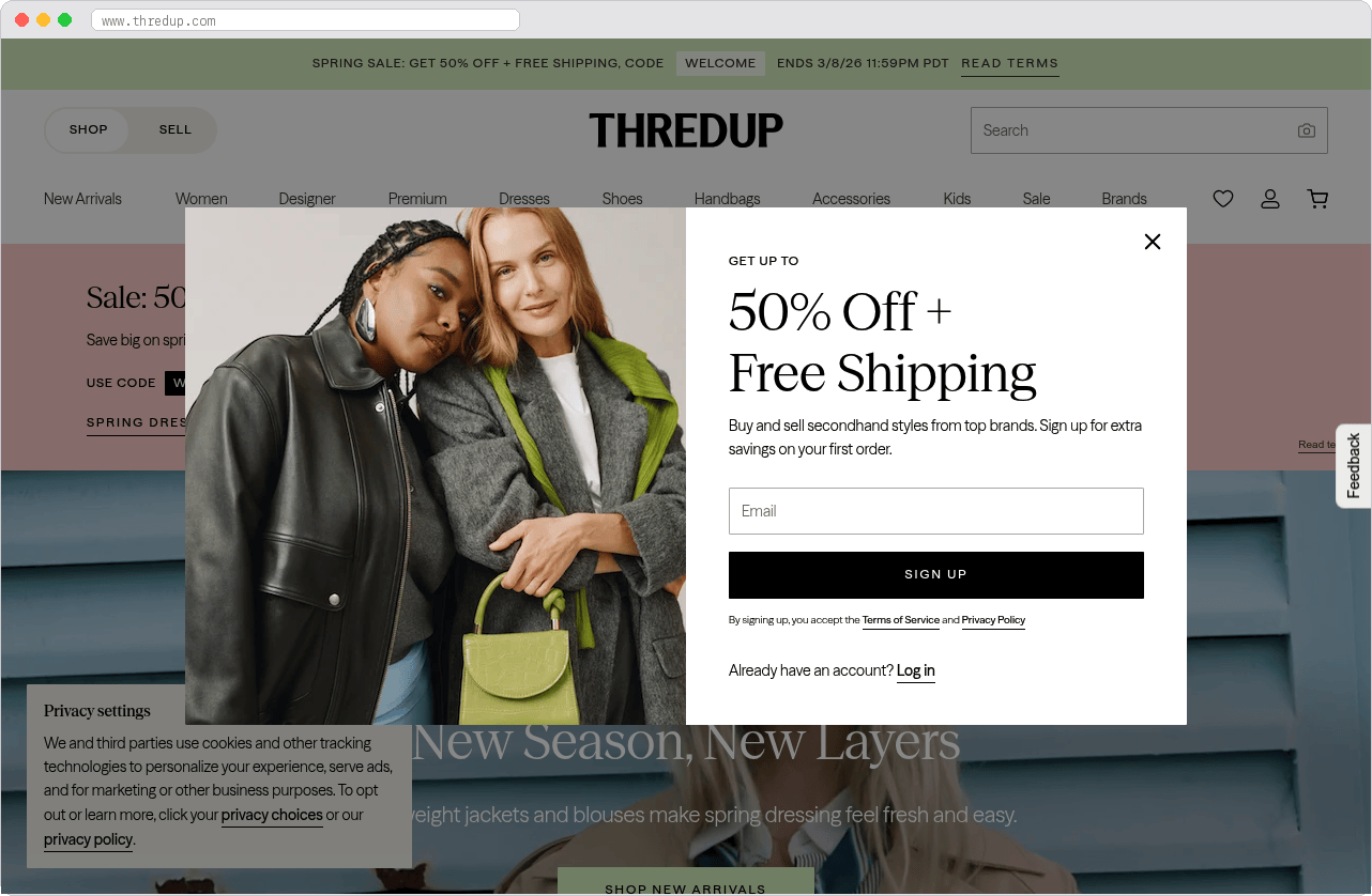 ThredUp marketplace homepage screenshot