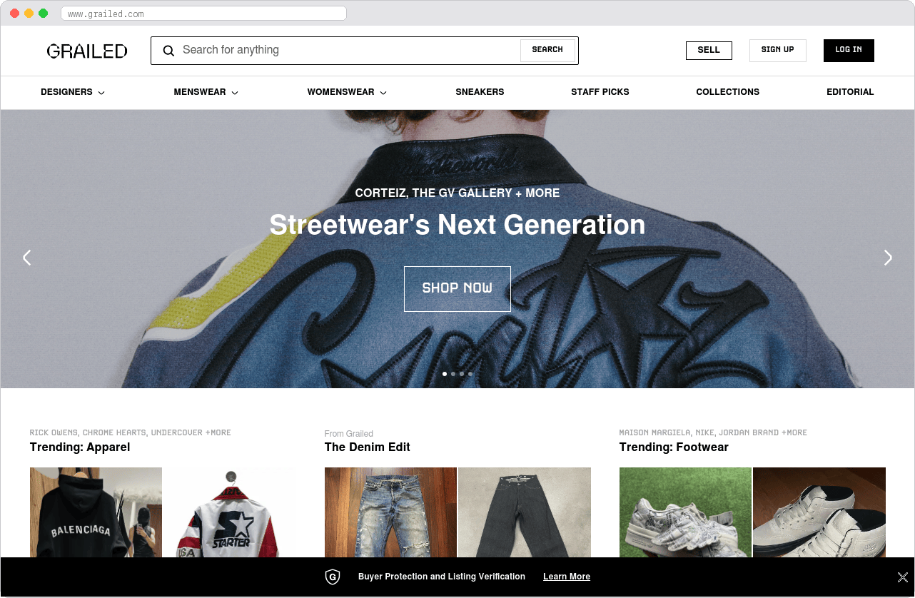 Grailed marketplace homepage screenshot