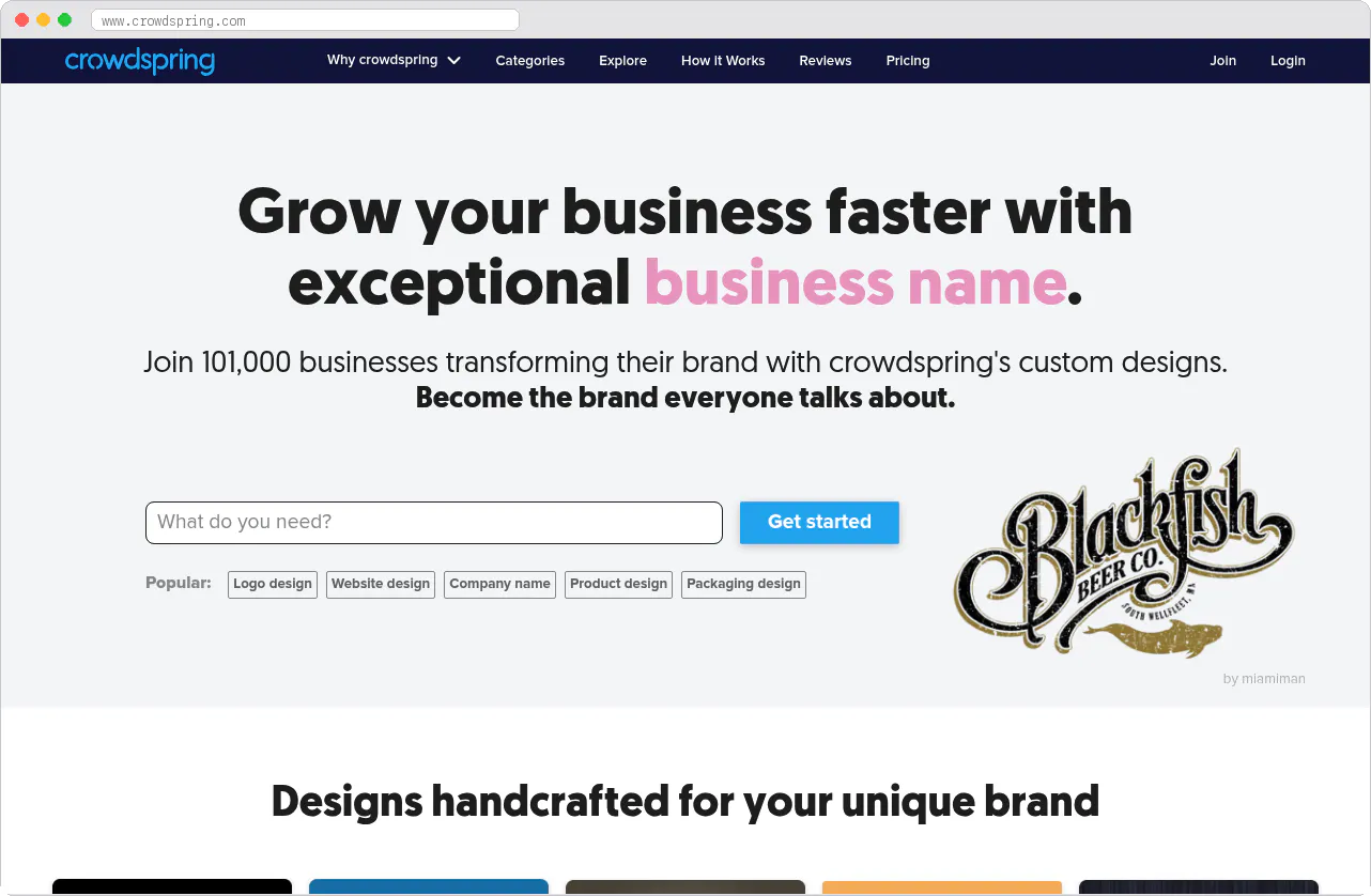 Crowdspring marketplace homepage screenshot