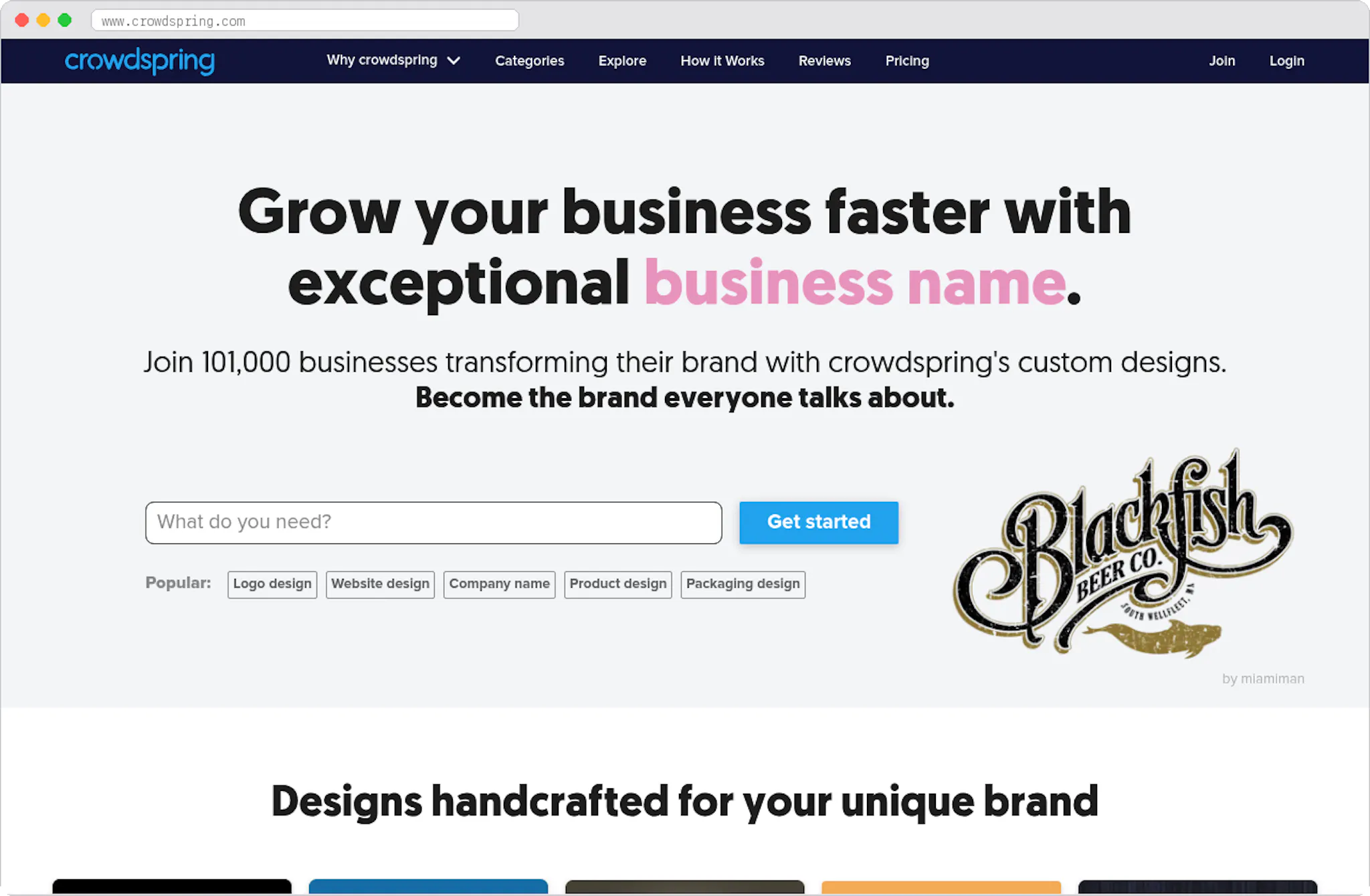 Crowdspring marketplace homepage screenshot