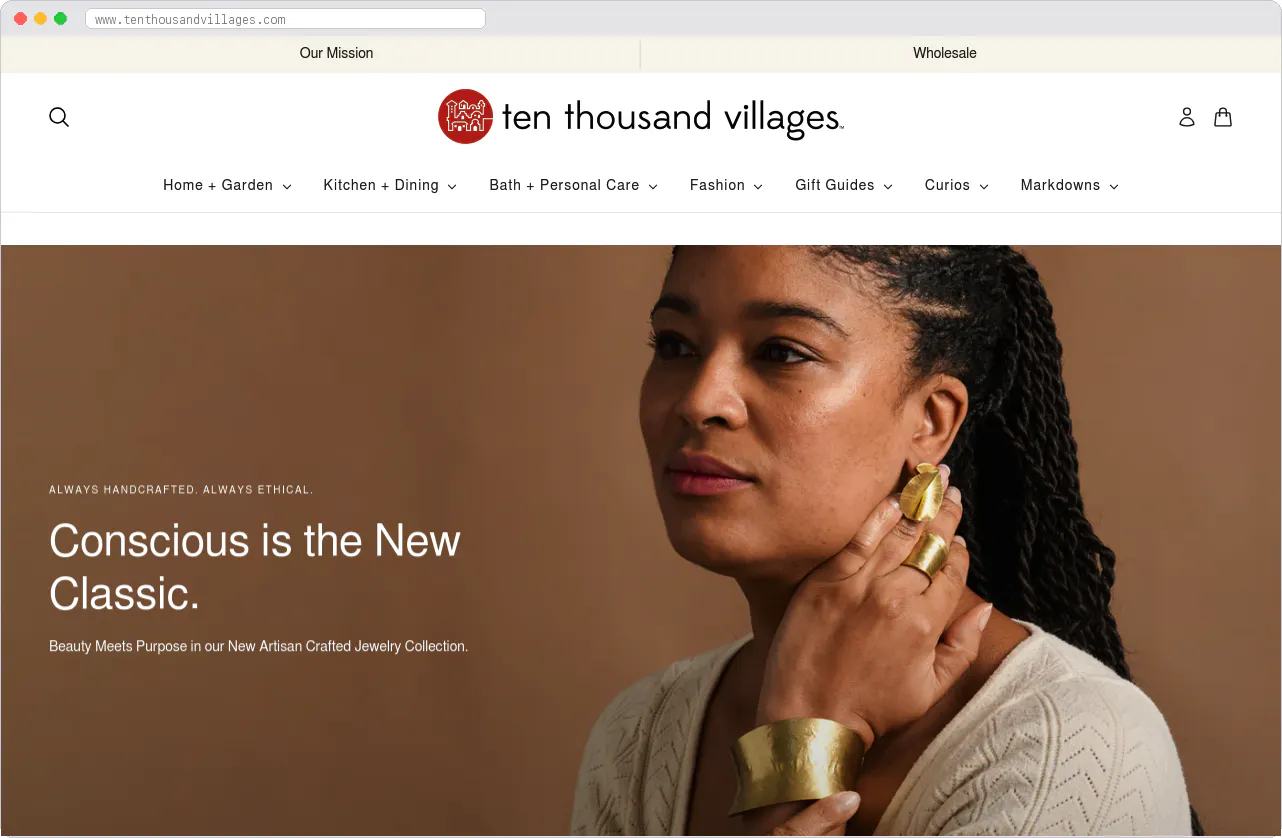Ten Thousand Villages marketplace homepage screenshot