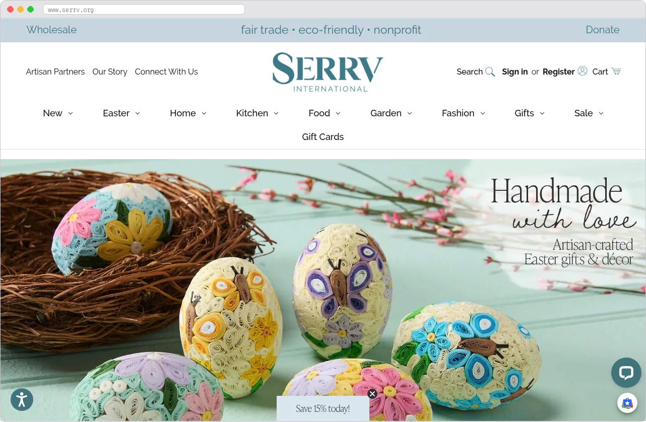 SERRV International marketplace homepage screenshot