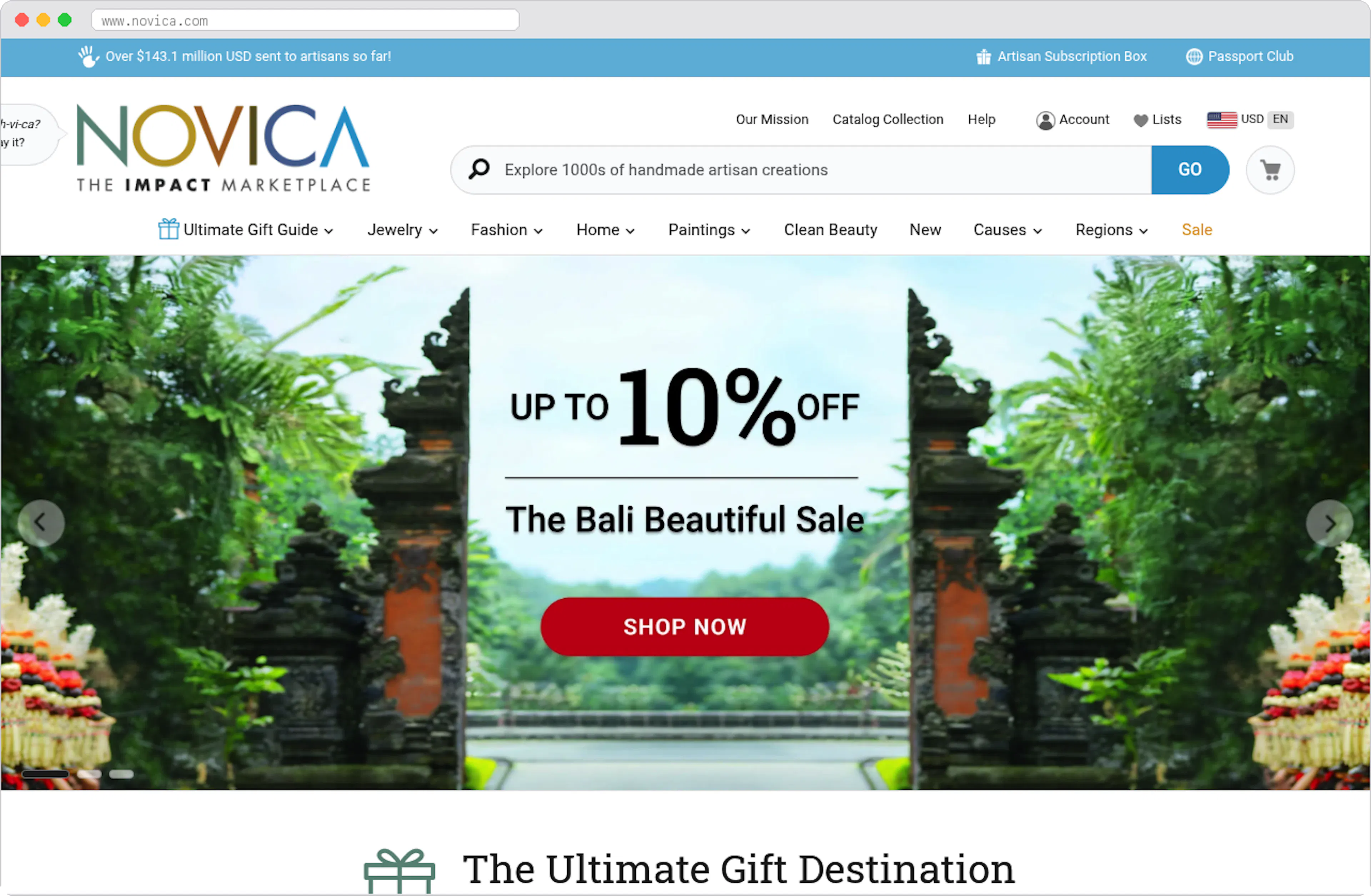 Novica marketplace homepage screenshot