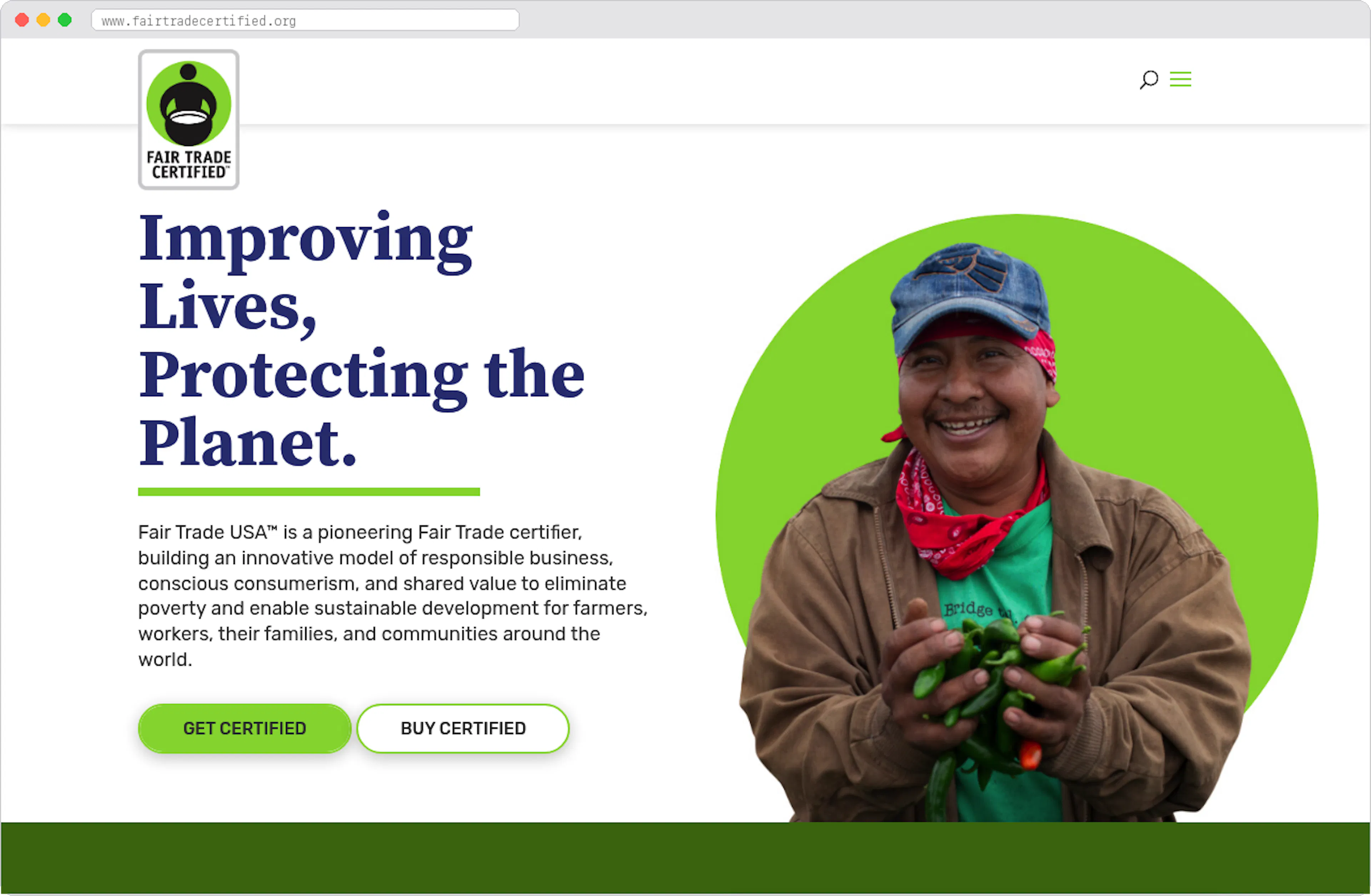 Fair Trade USA's online directory marketplace homepage screenshot
