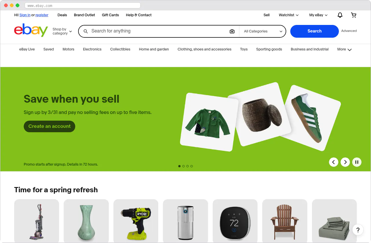 eBay marketplace homepage screenshot
