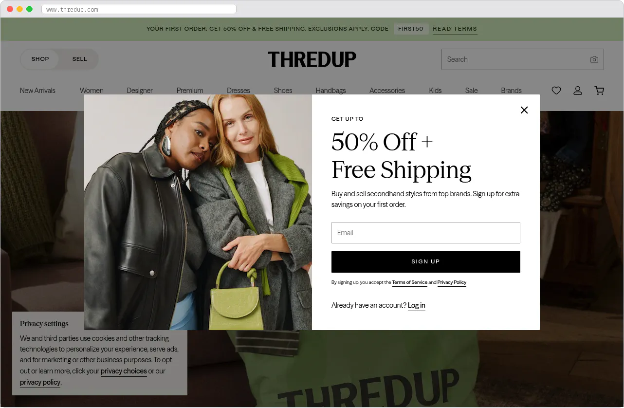 ThredUp and Poshmark marketplace homepage screenshot