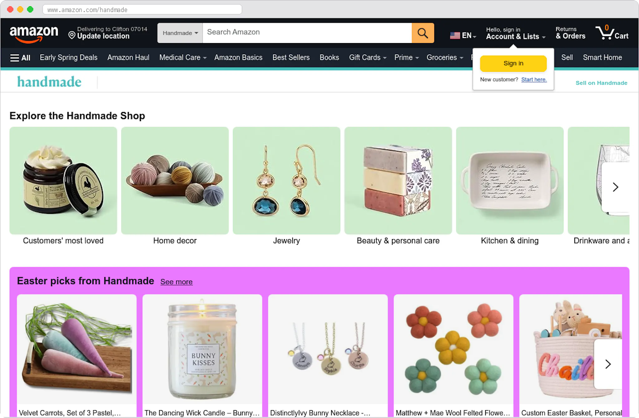 Amazon Handmade marketplace homepage screenshot