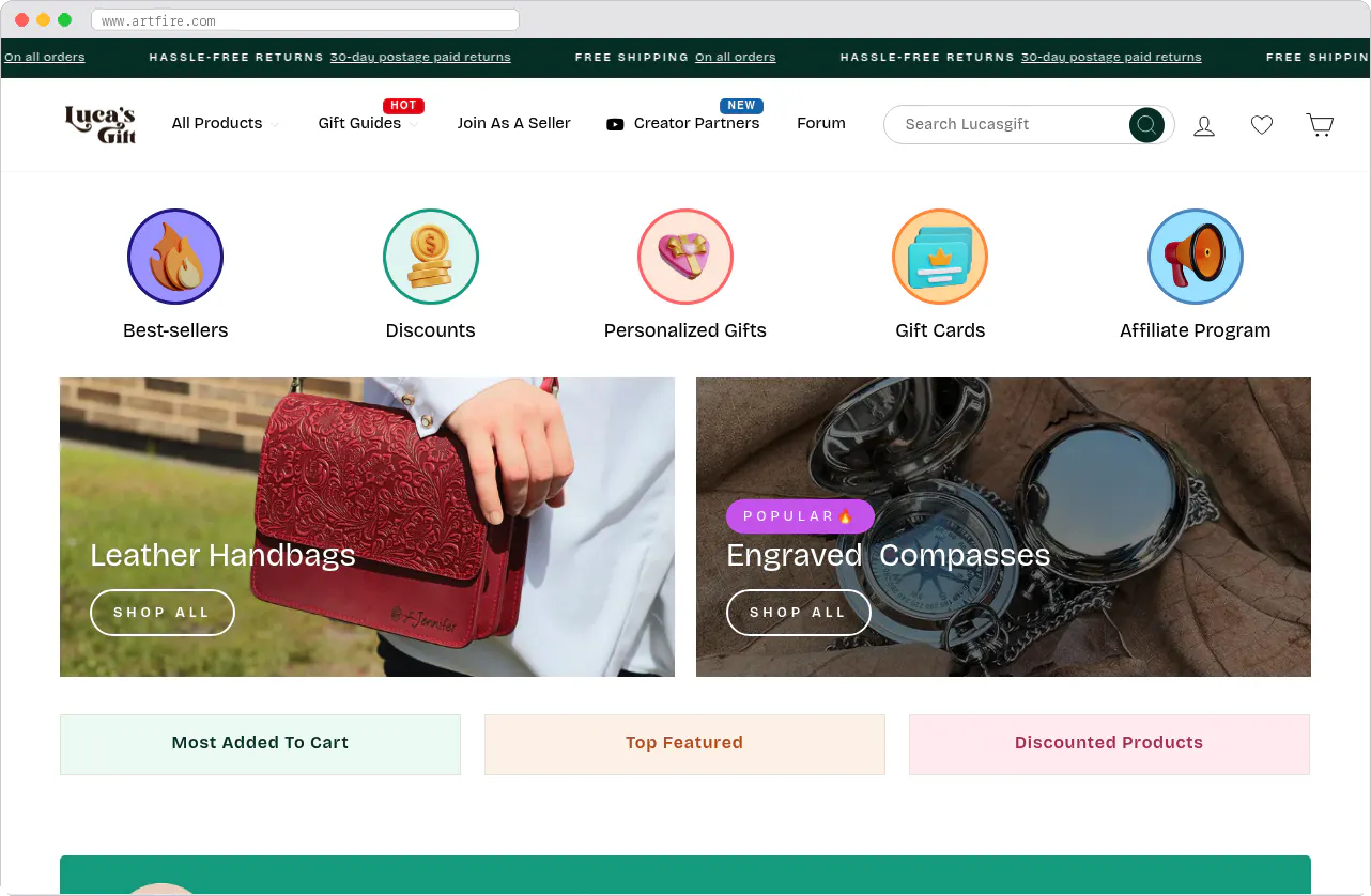 ArtFire marketplace homepage screenshot