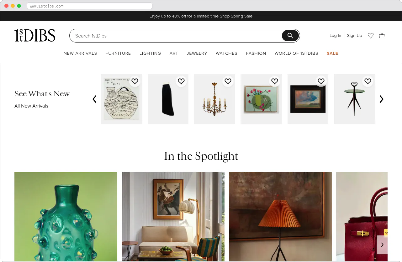 1stdibs marketplace homepage screenshot