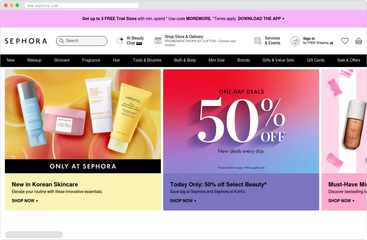 Sephora marketplace homepage screenshot