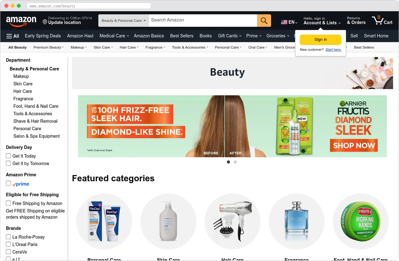 Amazon Beauty marketplace homepage screenshot