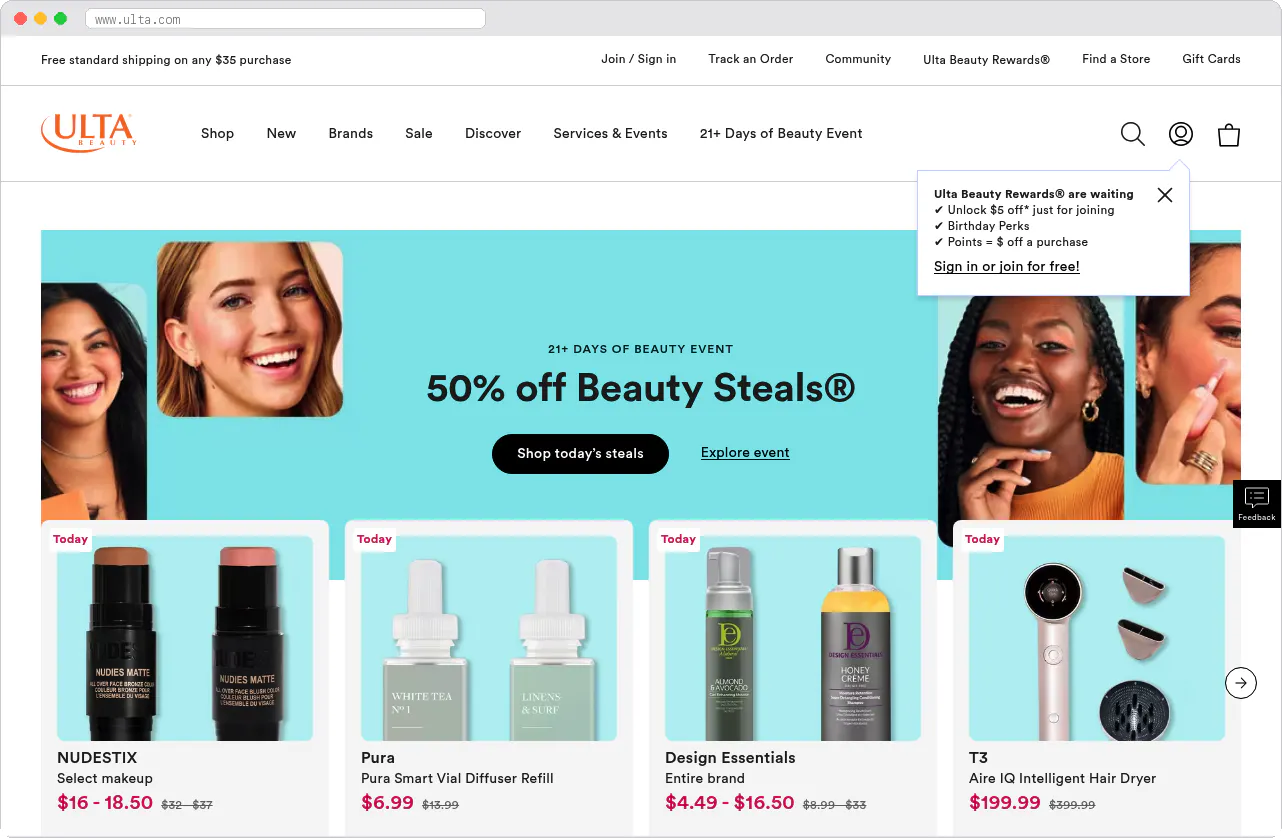 Ulta Beauty marketplace homepage screenshot