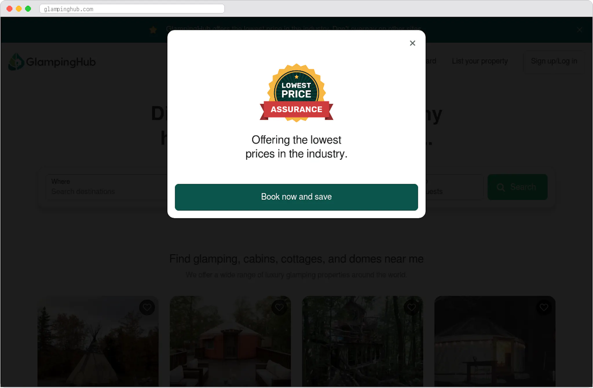 Glamping Hub marketplace homepage screenshot
