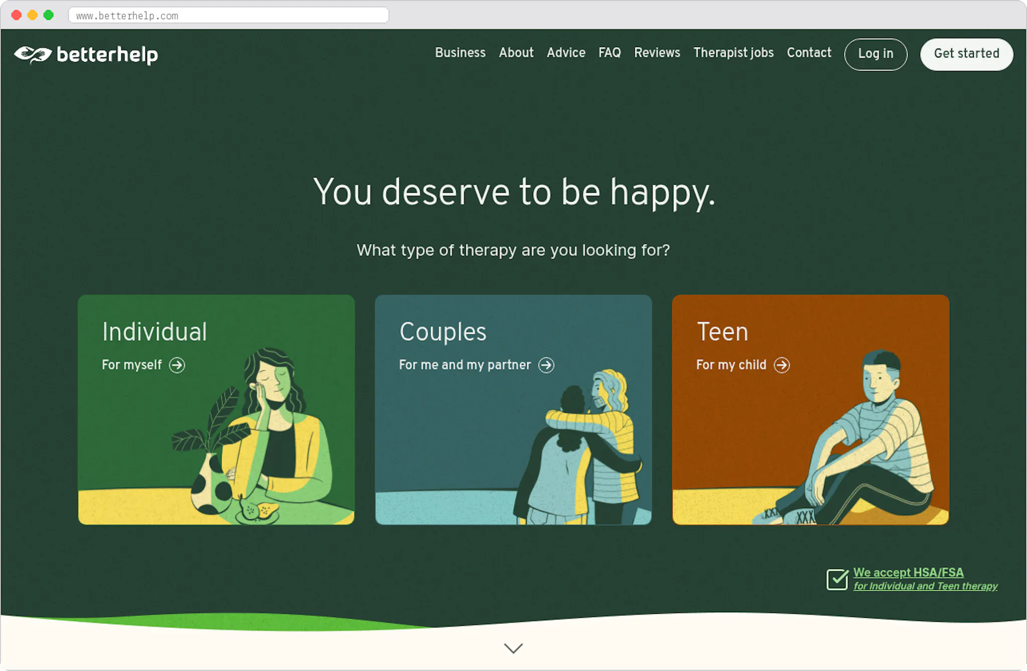 BetterHelp marketplace homepage screenshot