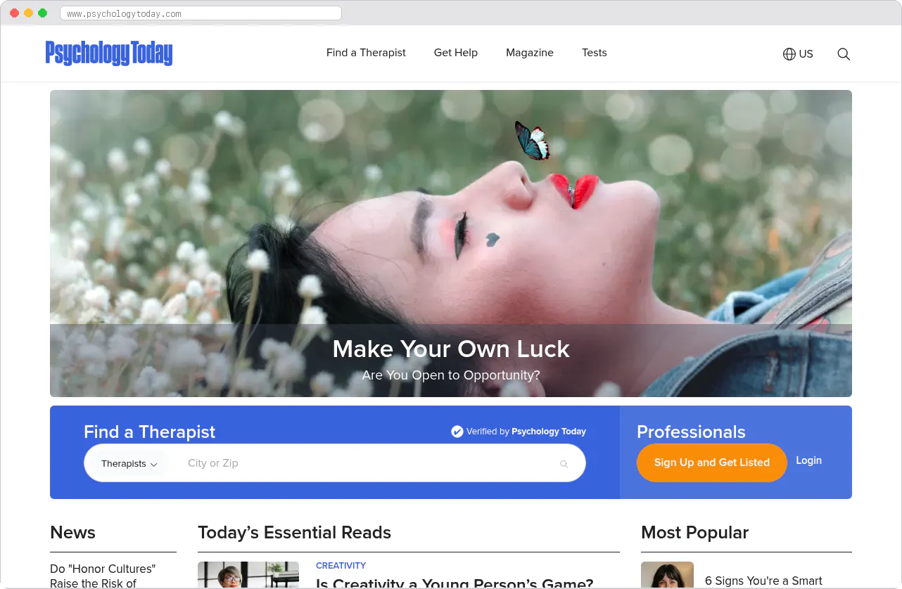Psychology Today marketplace homepage screenshot
