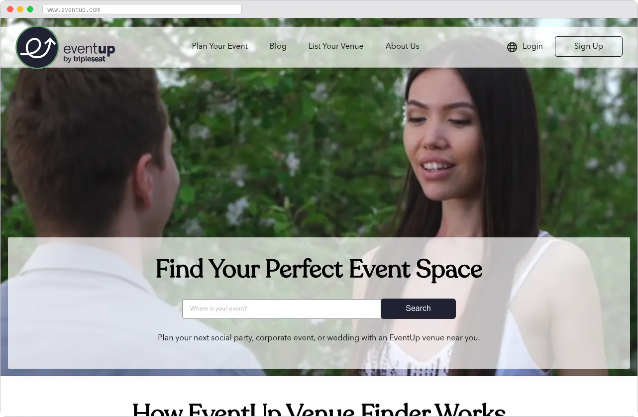 EventUp marketplace homepage screenshot
