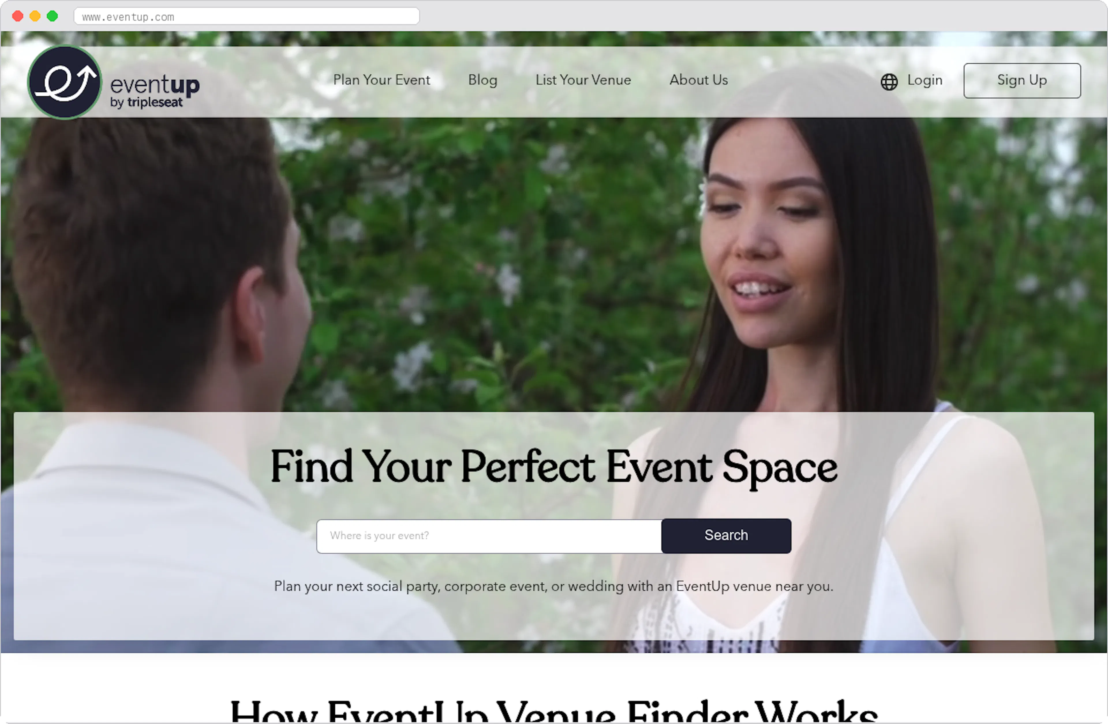 EventUp marketplace homepage screenshot