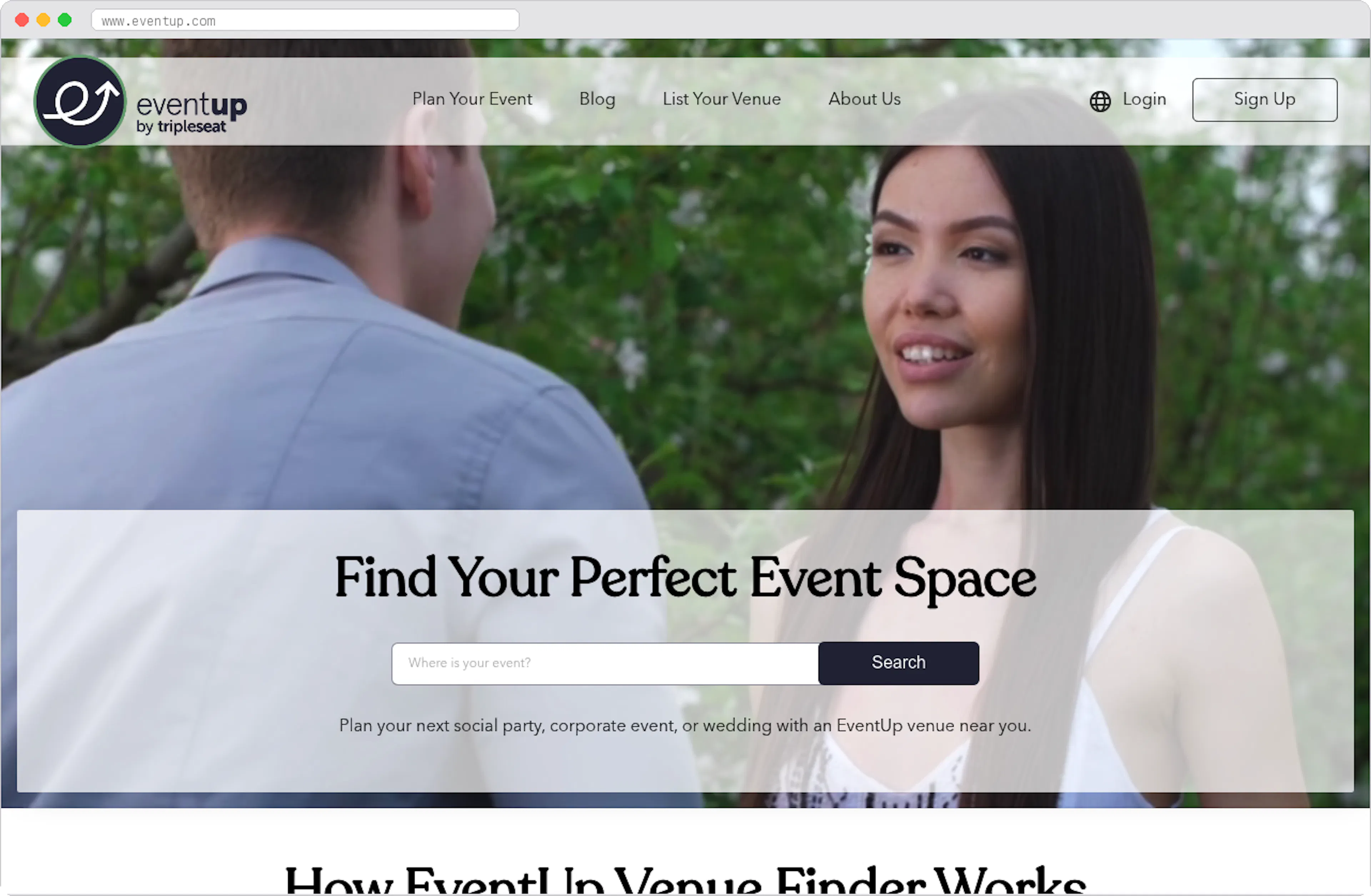 Eventup marketplace homepage screenshot