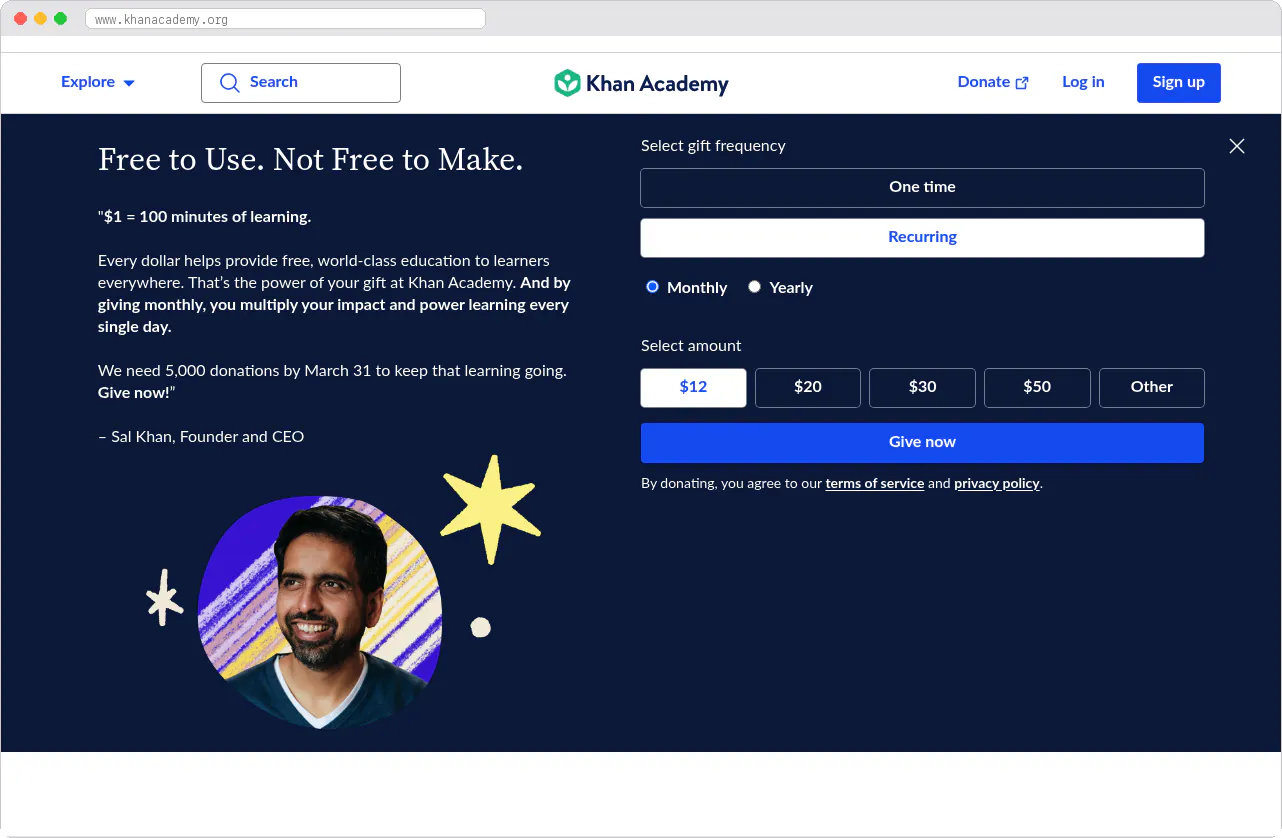 Khan Academy marketplace homepage screenshot