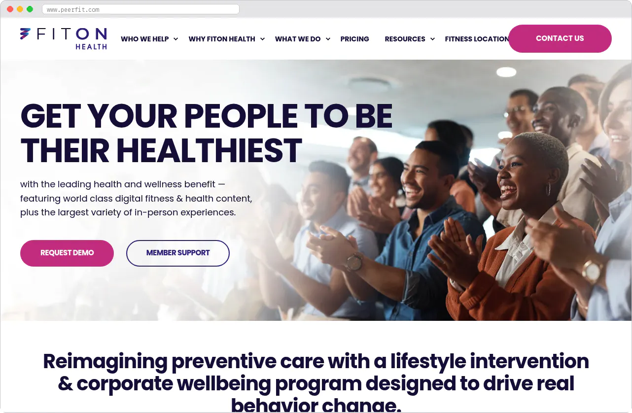 Peerfit marketplace homepage screenshot