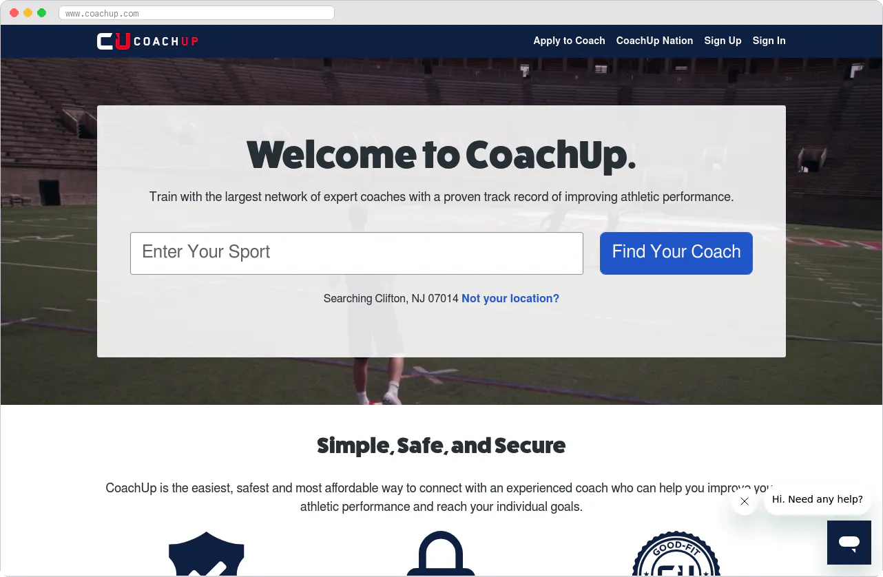 CoachUp marketplace homepage screenshot