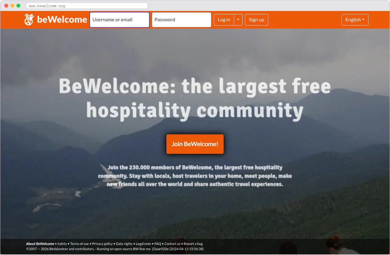 BeWelcome marketplace homepage screenshot