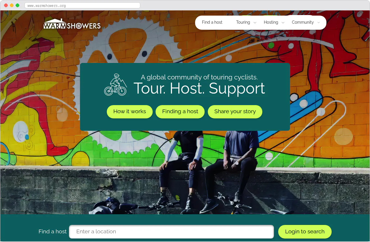 Warmshowers marketplace homepage screenshot