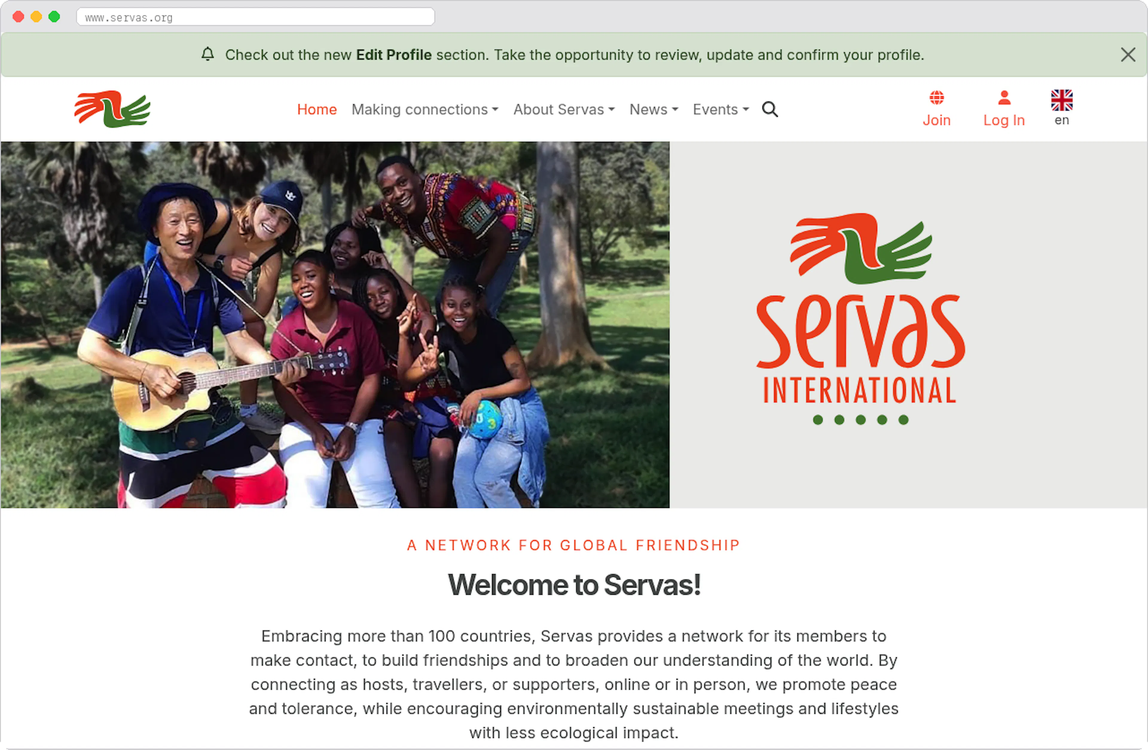 Servas International marketplace homepage screenshot