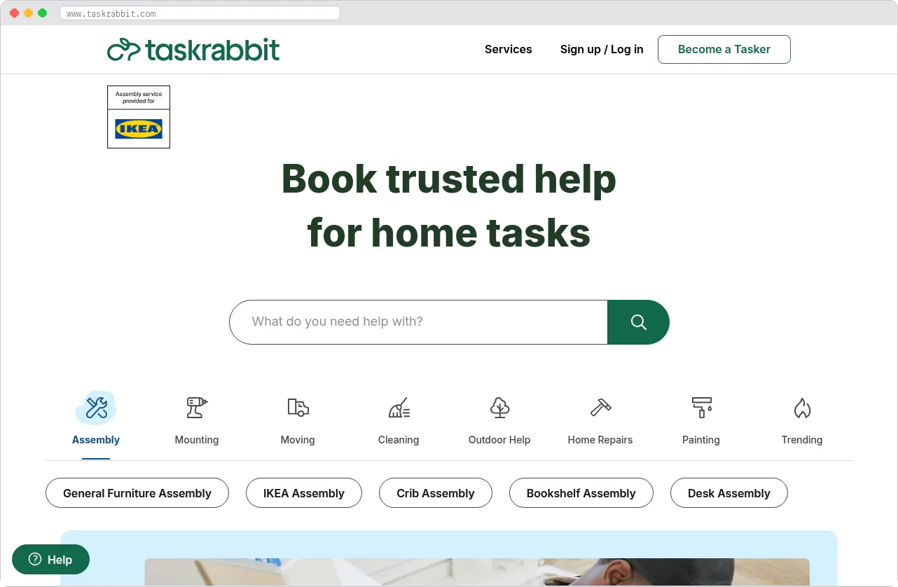 TaskRabbit marketplace homepage screenshot
