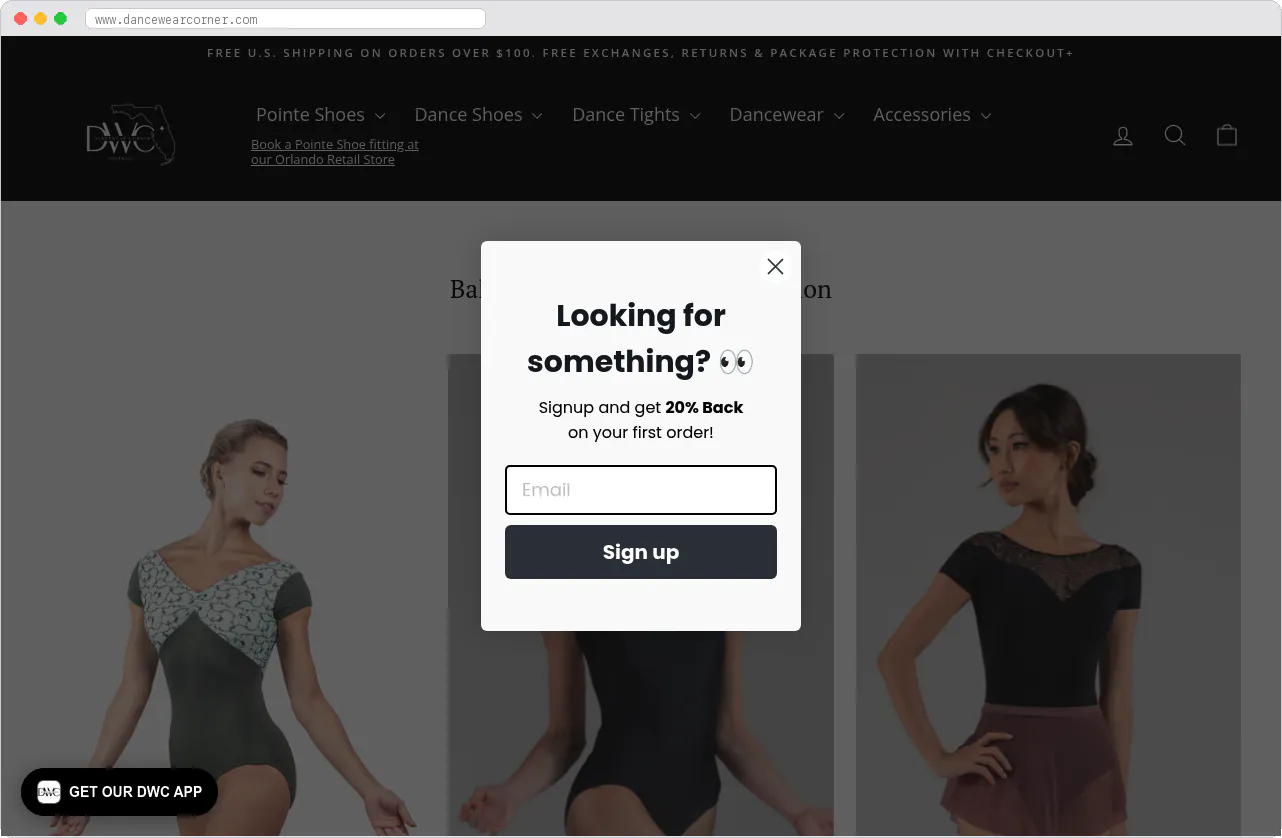 Dancewear Corner marketplace homepage screenshot