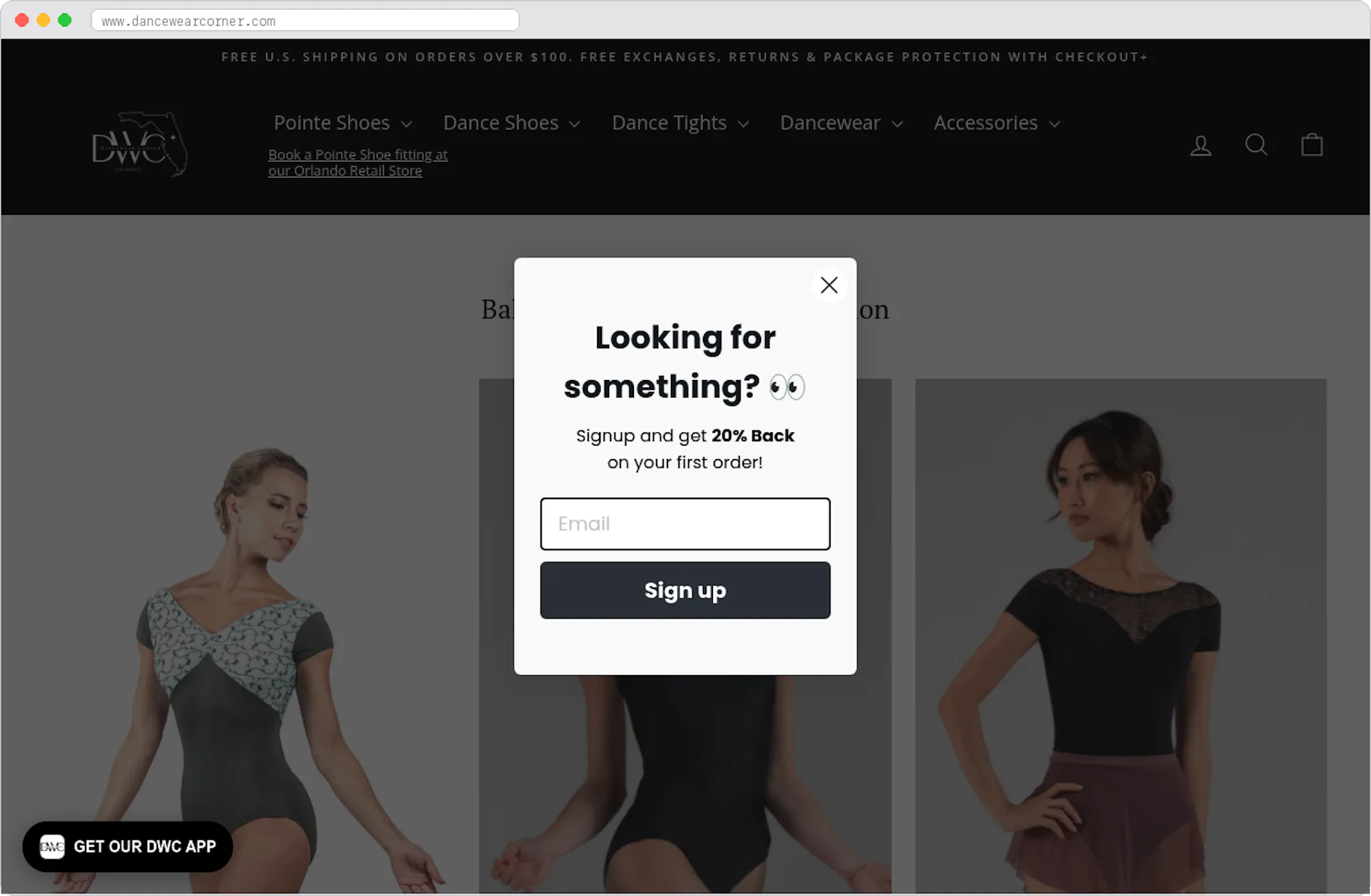 Dancewear Corner marketplace homepage screenshot