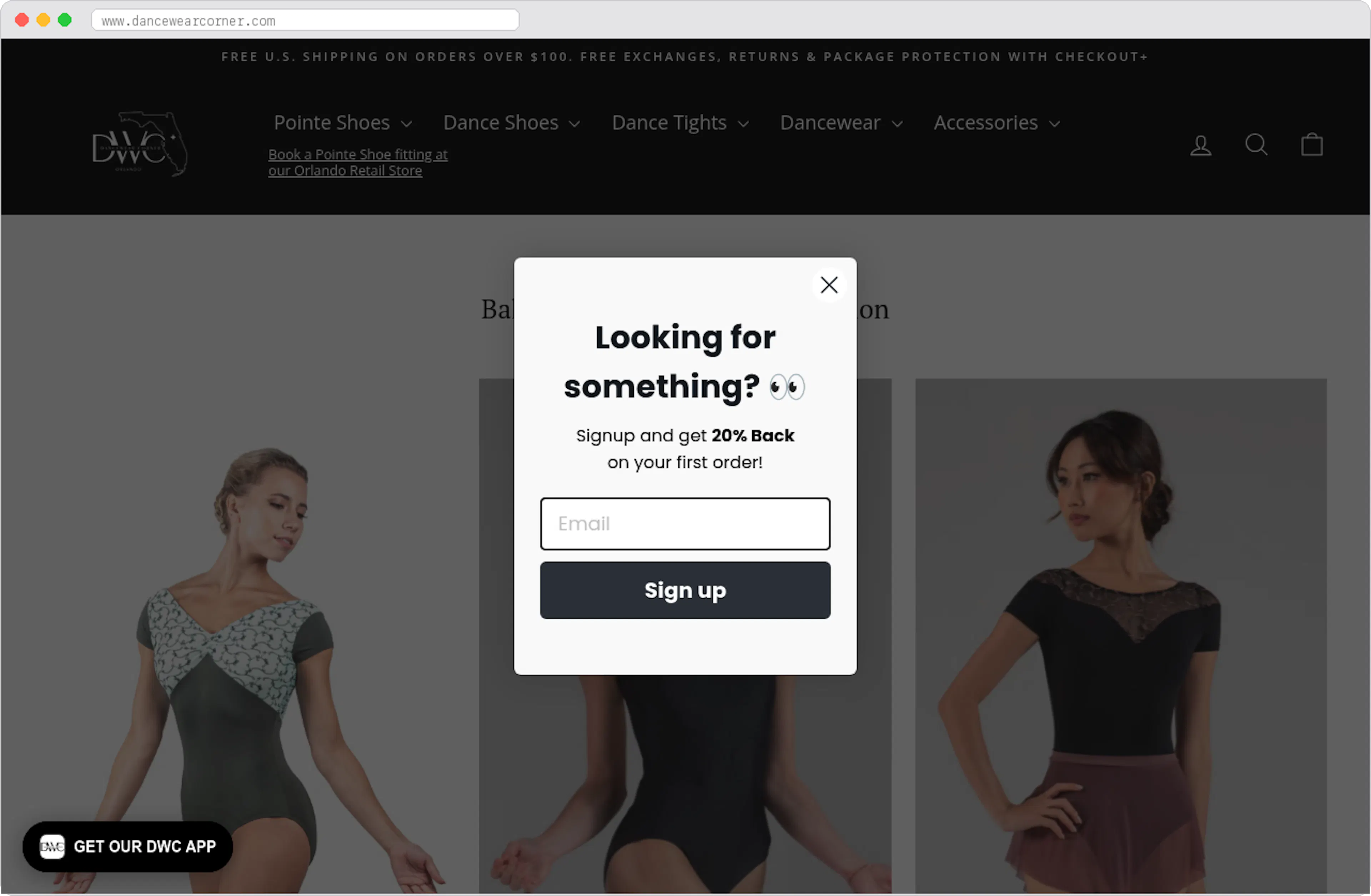 Dancewear Corner marketplace homepage screenshot