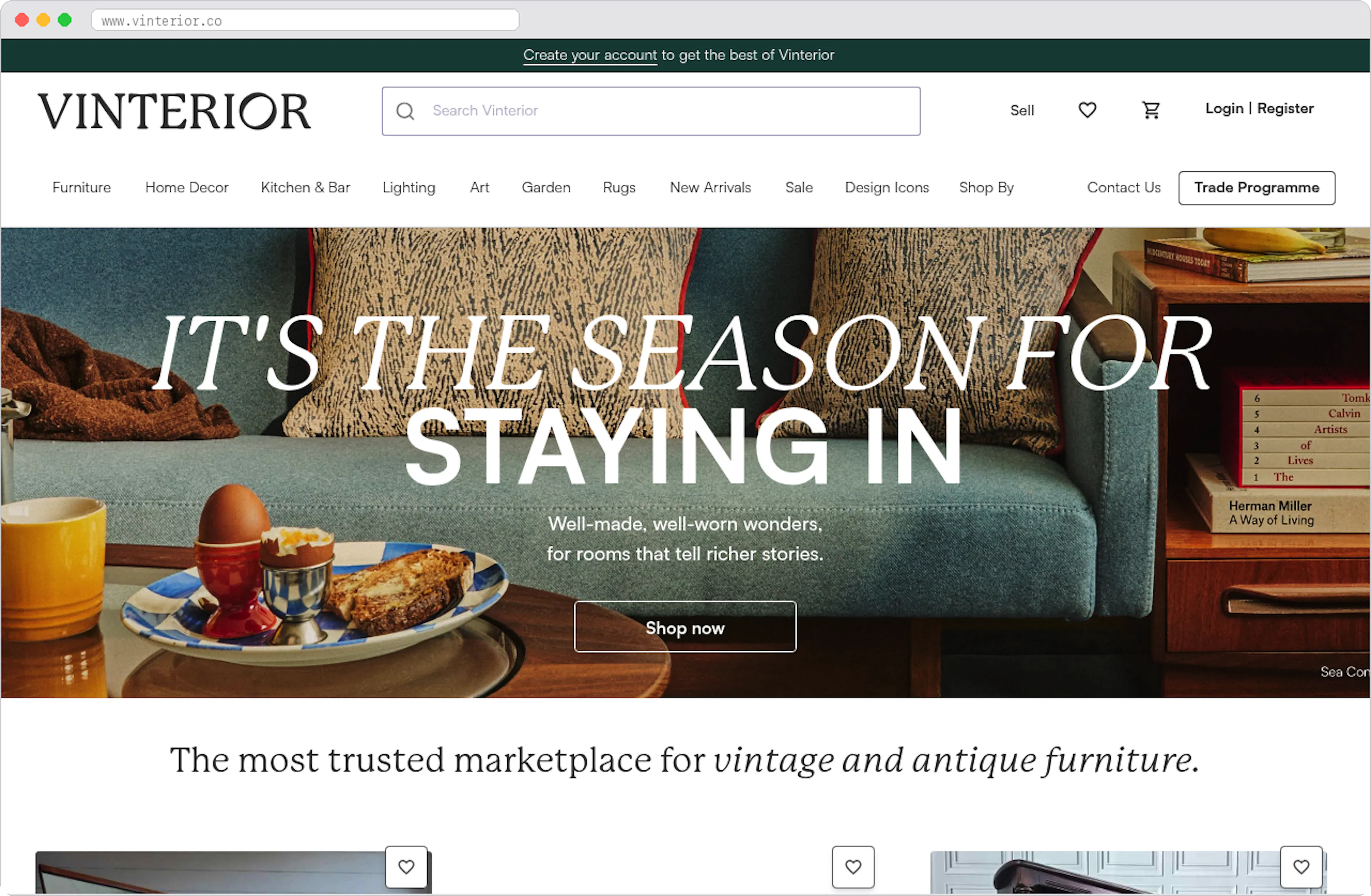 Vinterior marketplace homepage screenshot