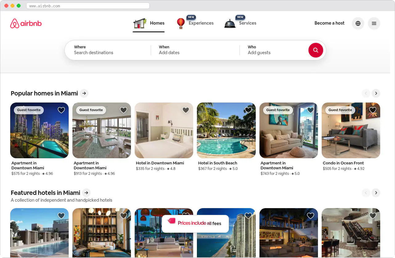 Airbnb marketplace homepage screenshot