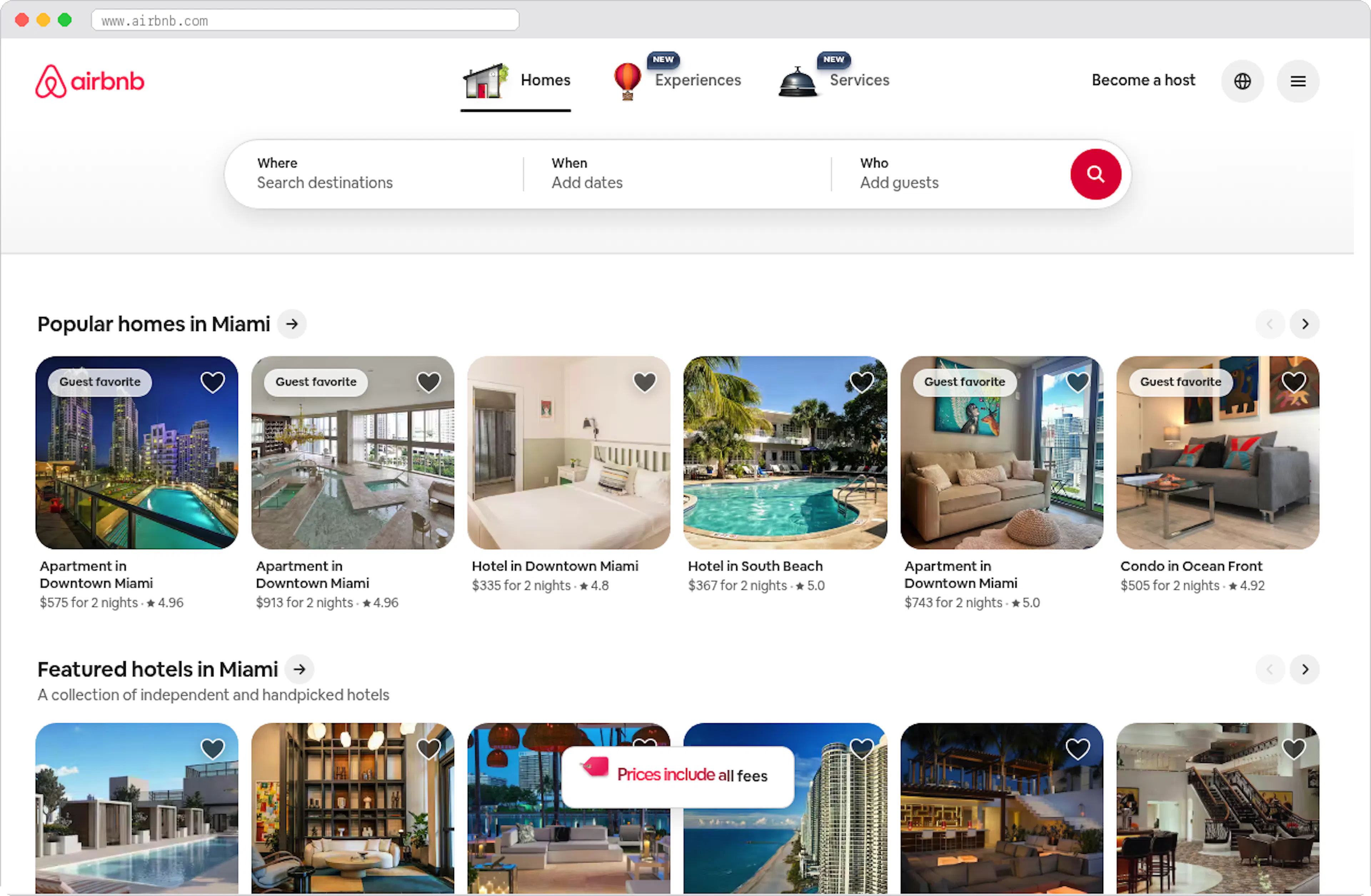Airbnb marketplace homepage screenshot