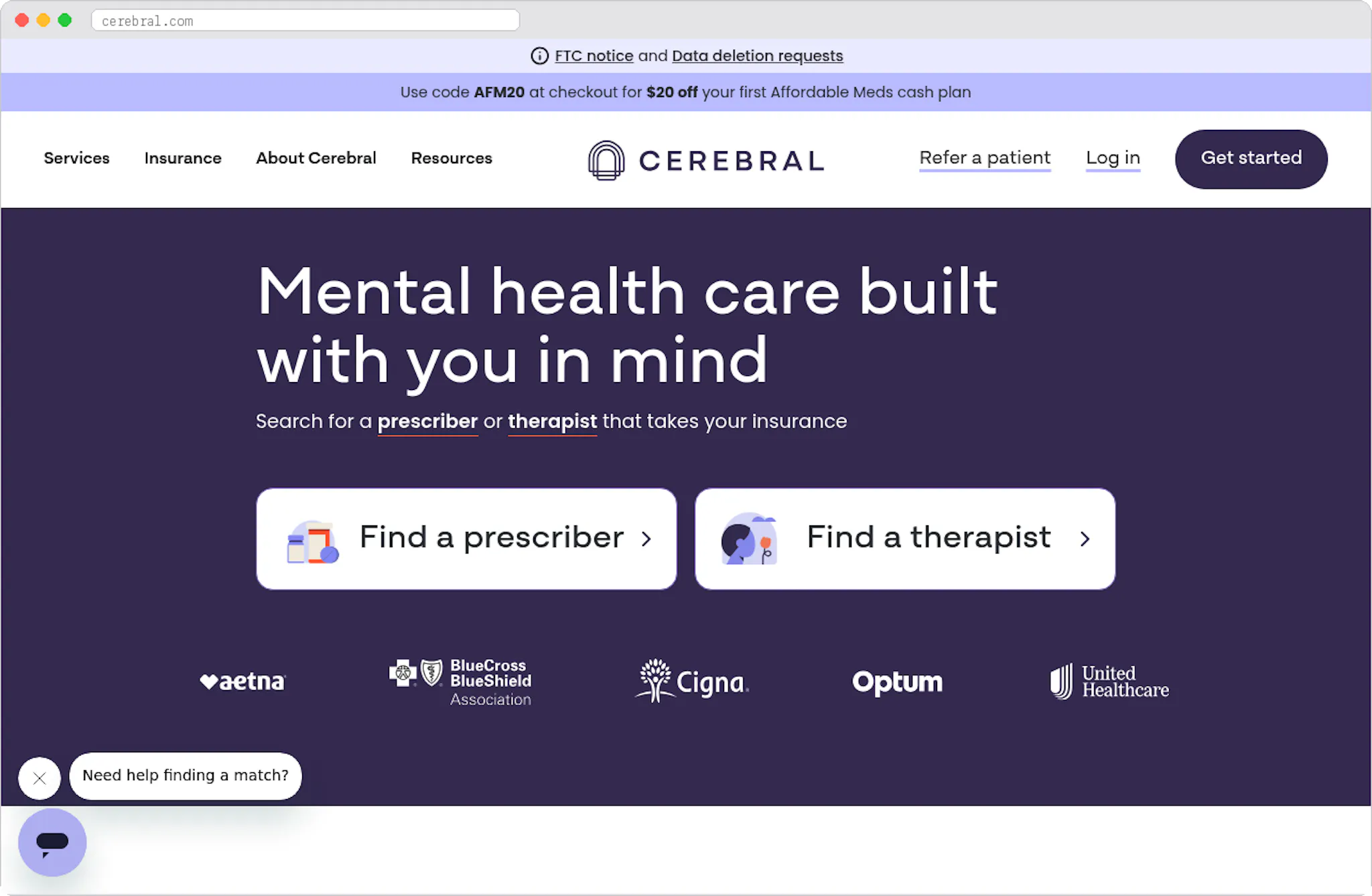 Cerebral marketplace homepage screenshot