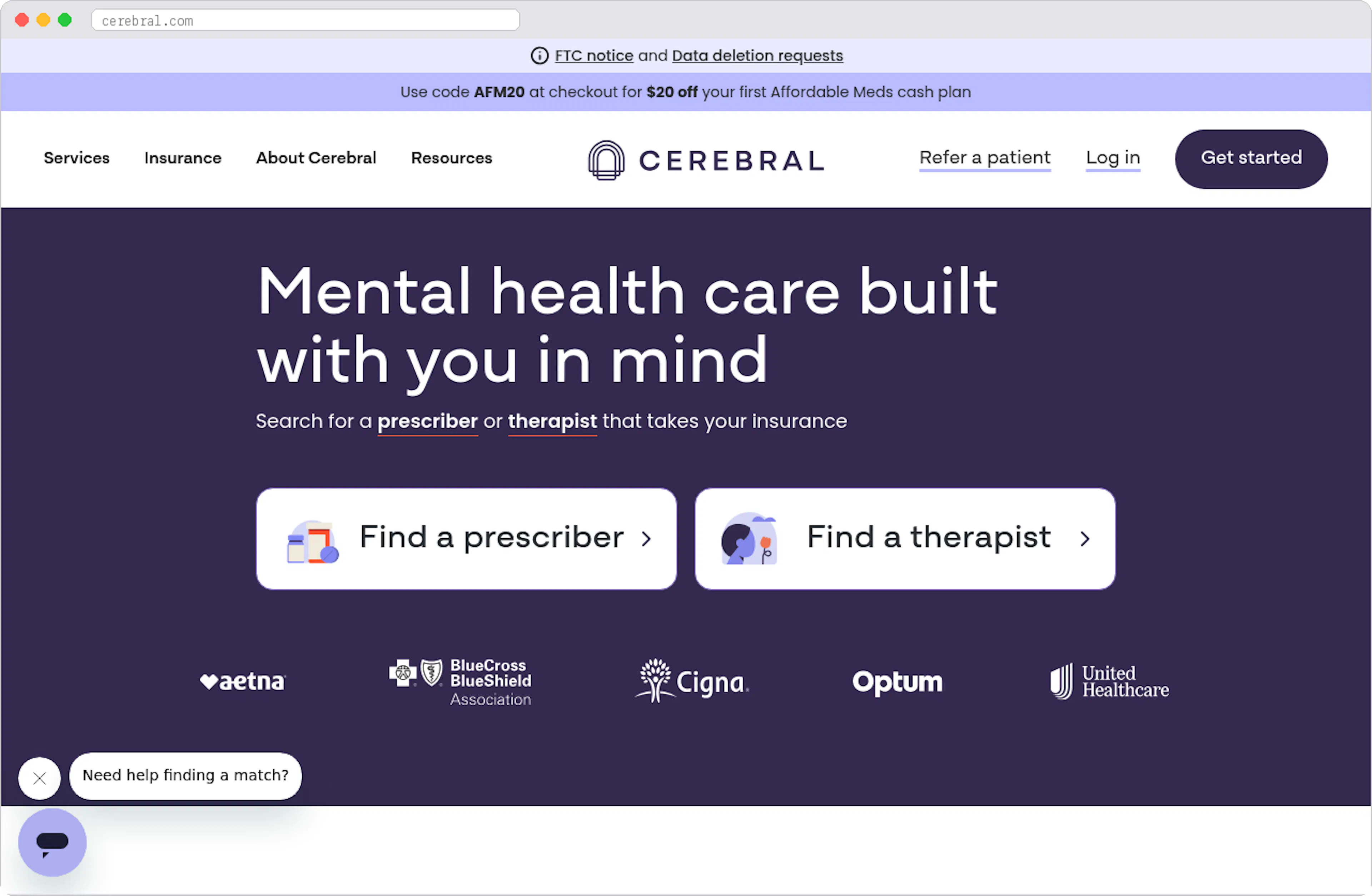 Cerebral marketplace homepage screenshot