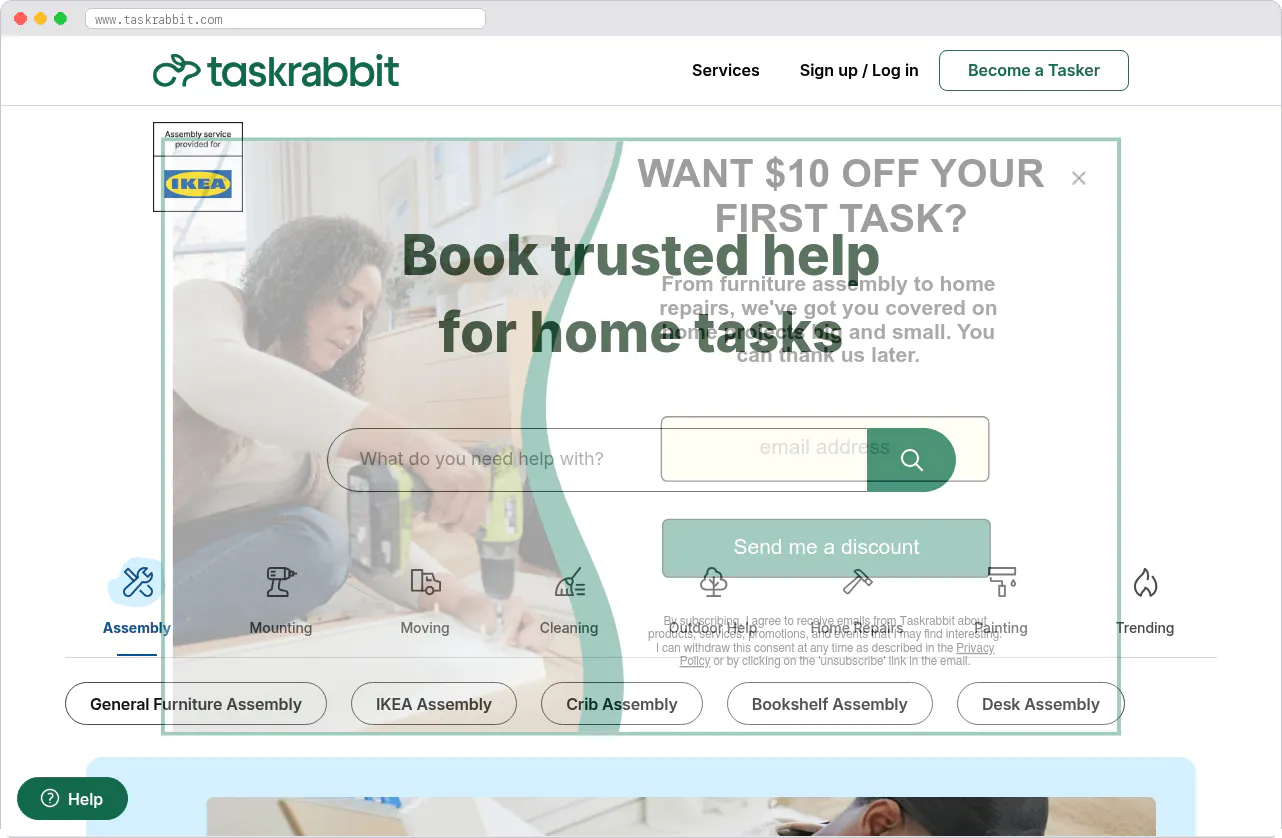 TaskRabbit marketplace homepage screenshot