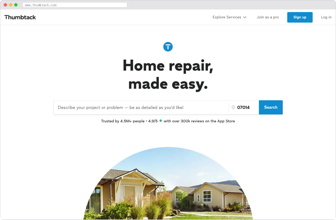 Thumbtack marketplace homepage screenshot