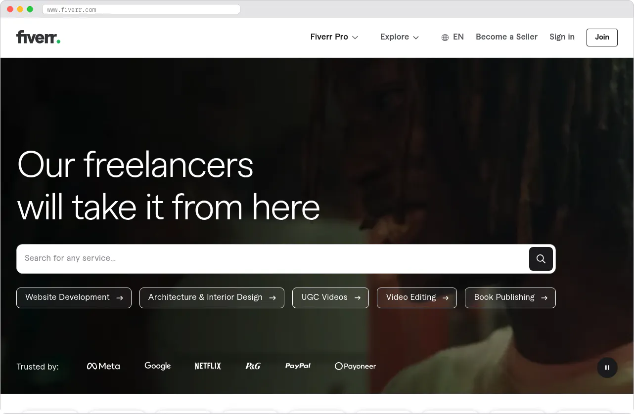 Fiverr marketplace homepage screenshot