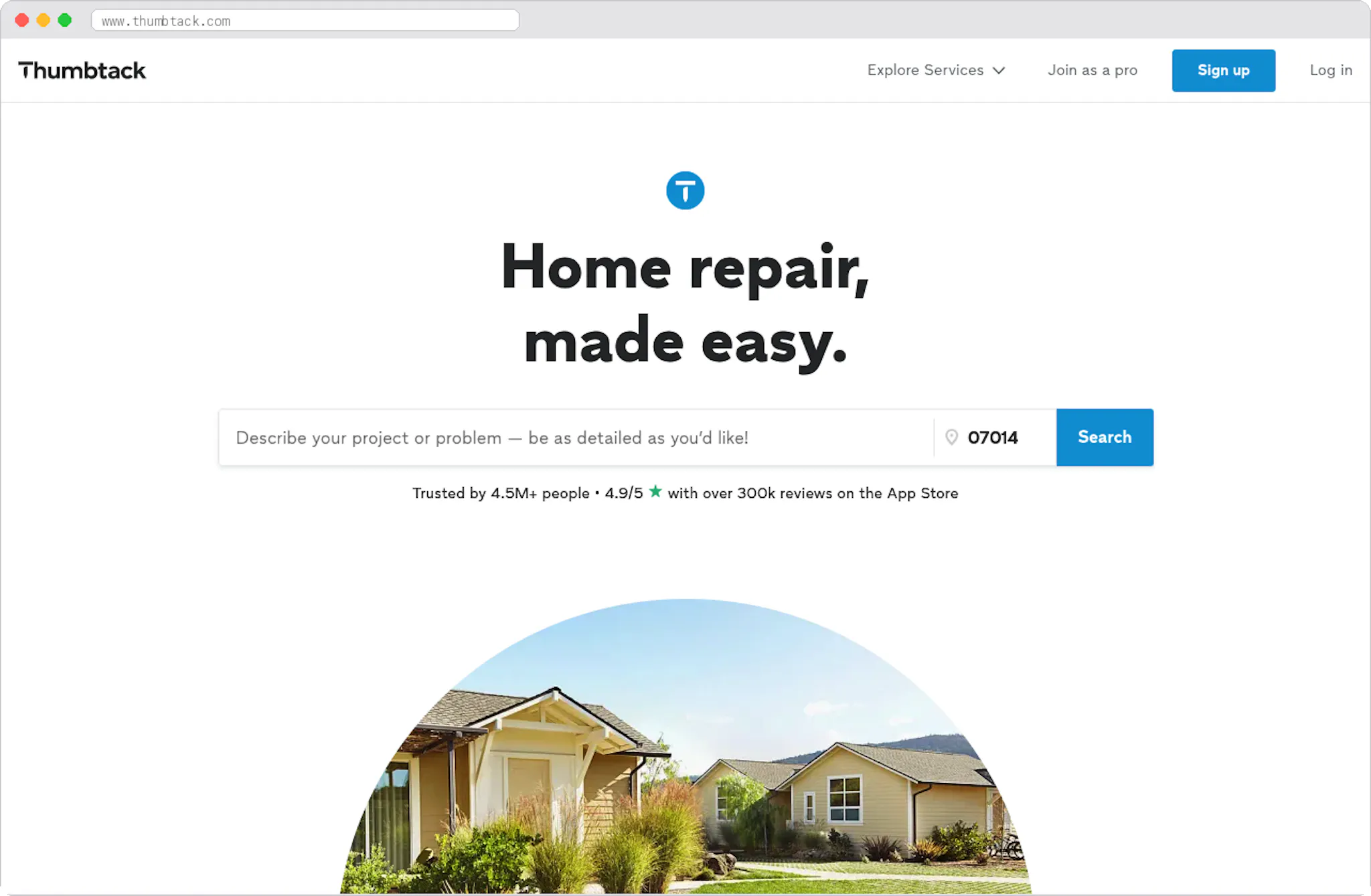 Thumbtack marketplace homepage screenshot