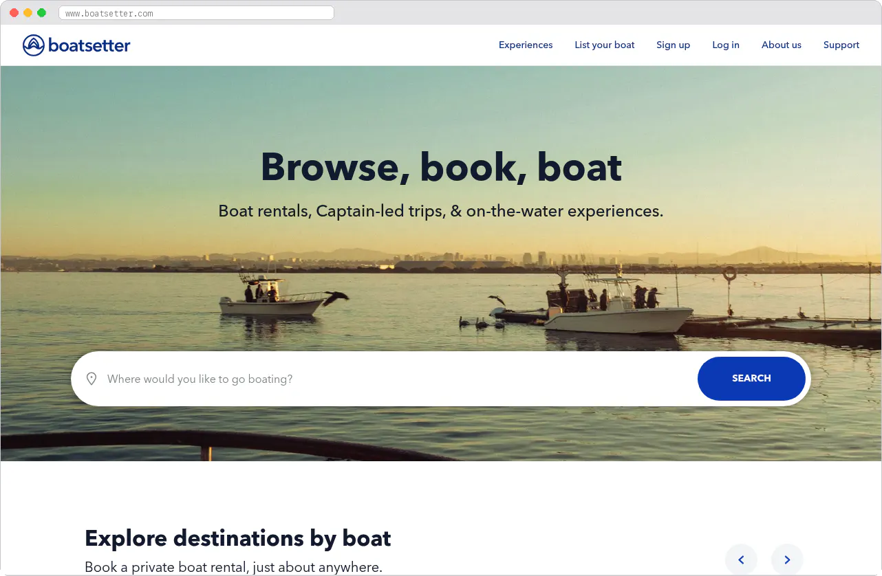 Boatsetter marketplace homepage screenshot