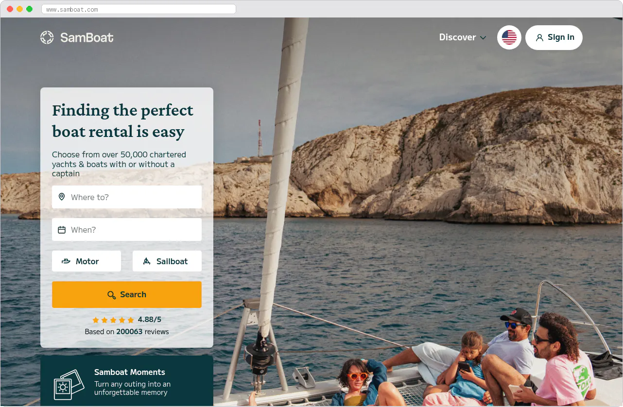 SamBoat marketplace homepage screenshot