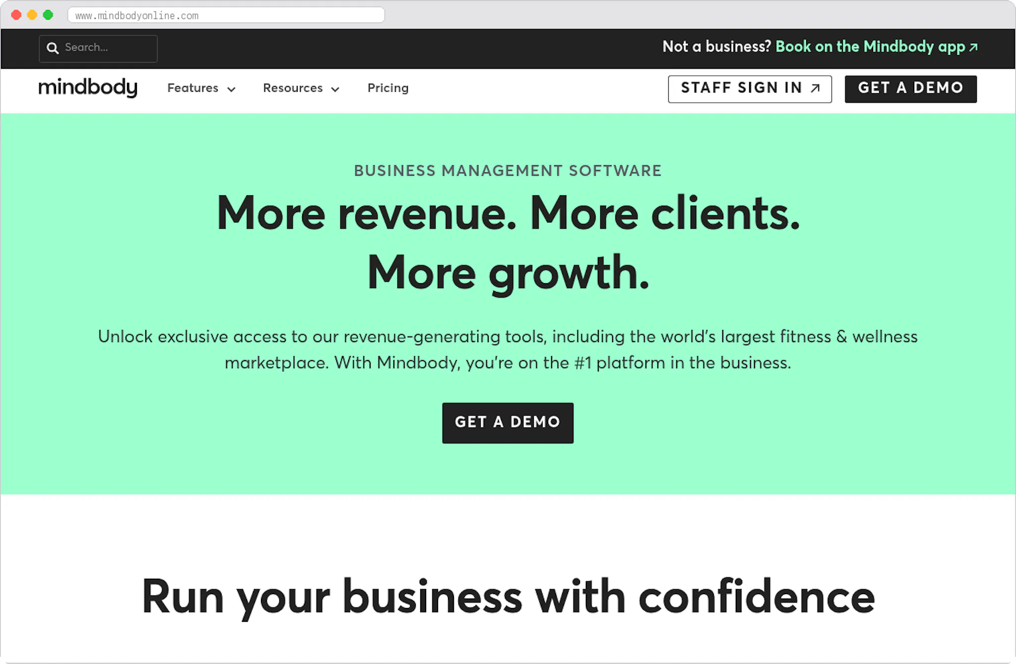 Mindbody marketplace homepage screenshot