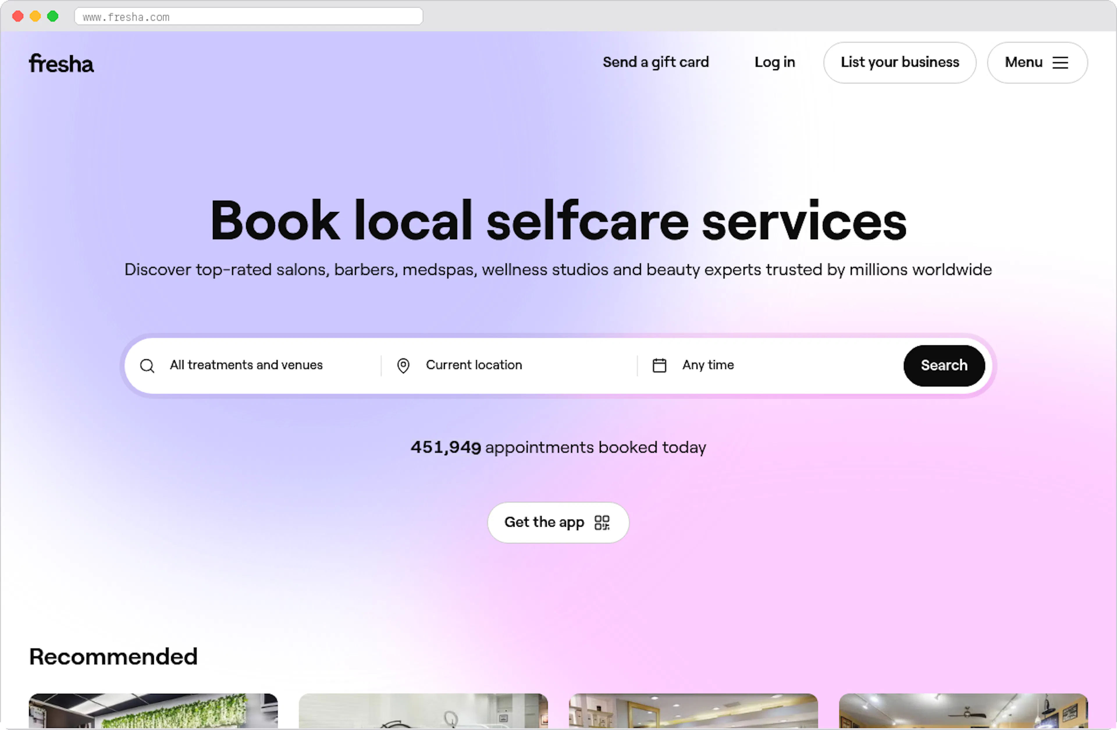 Fresha marketplace homepage screenshot