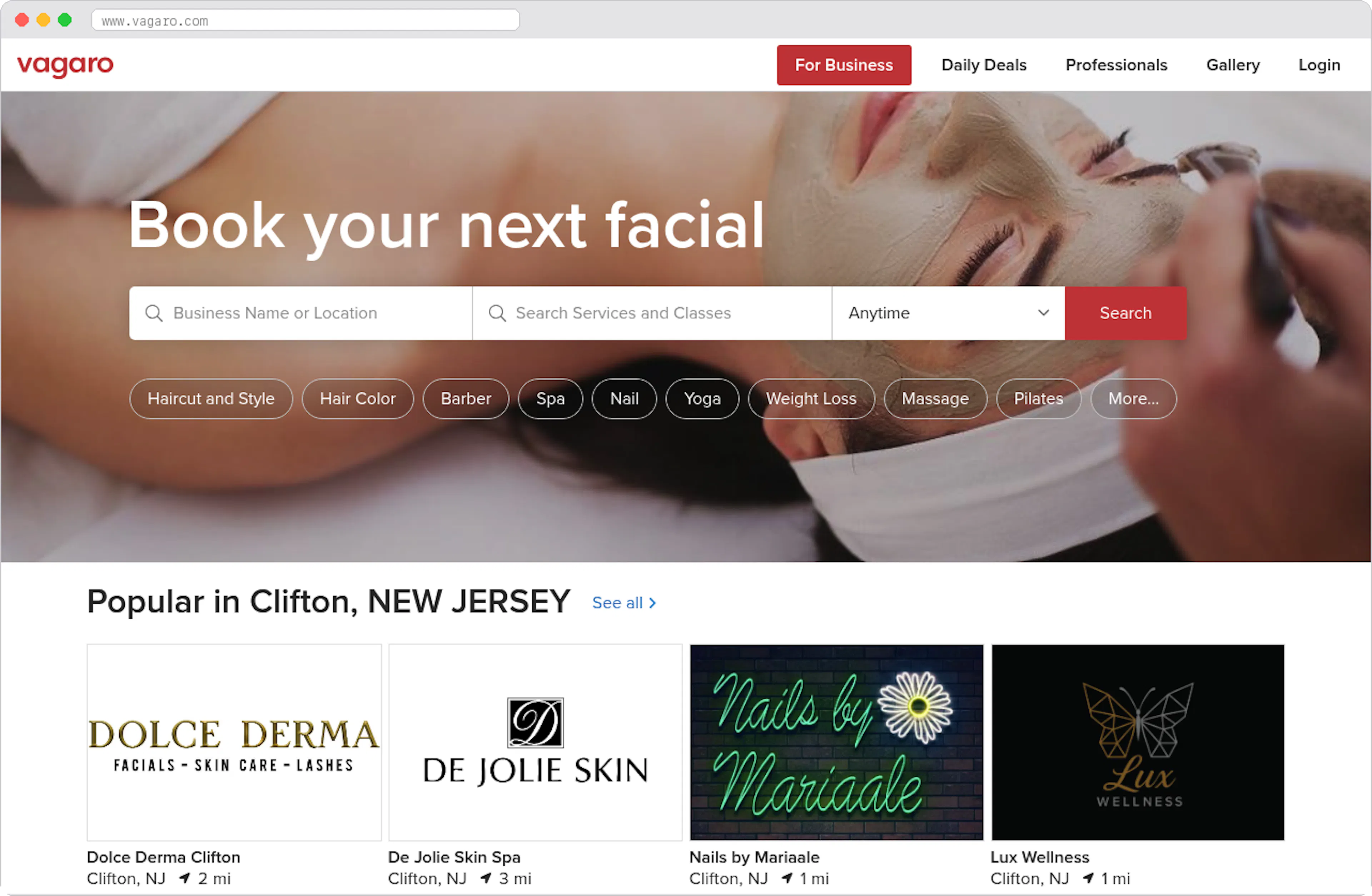 Vagaro marketplace homepage screenshot