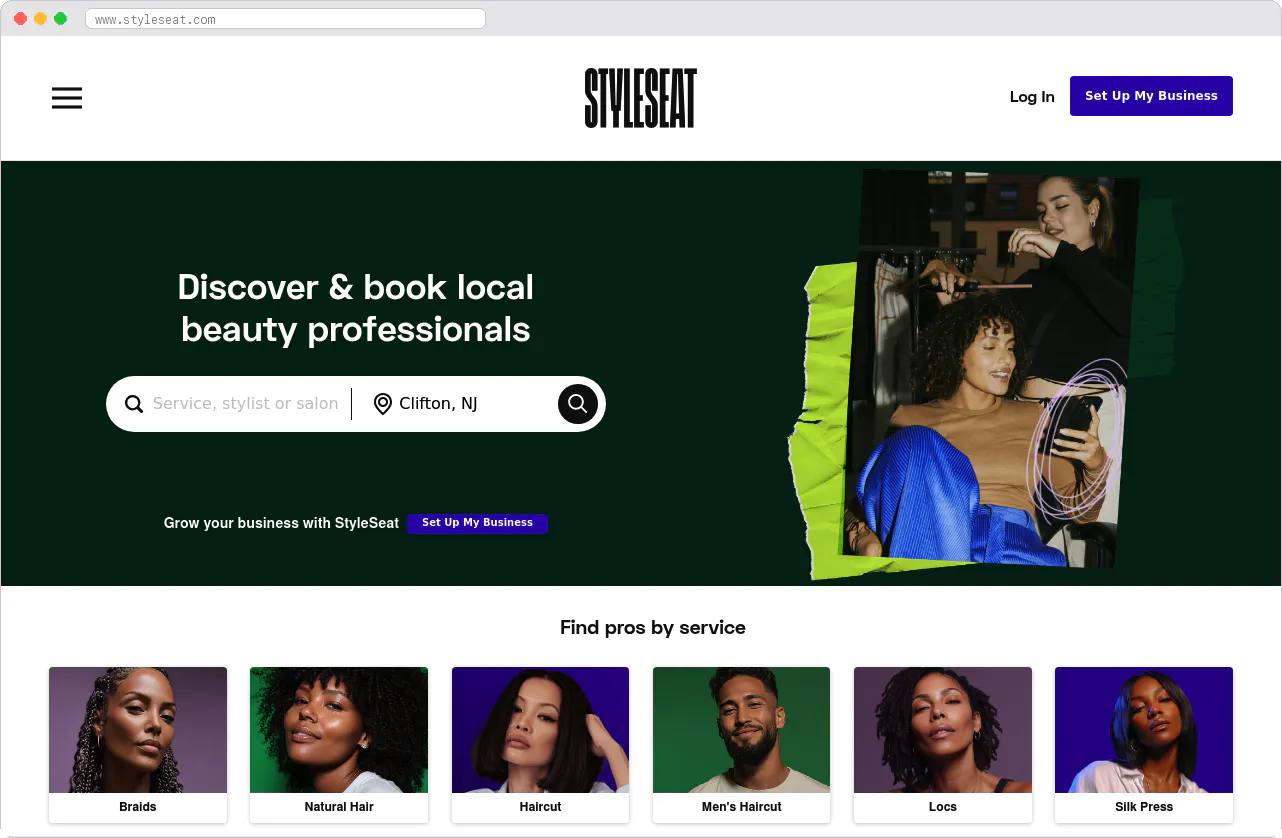 StyleSeat marketplace homepage screenshot