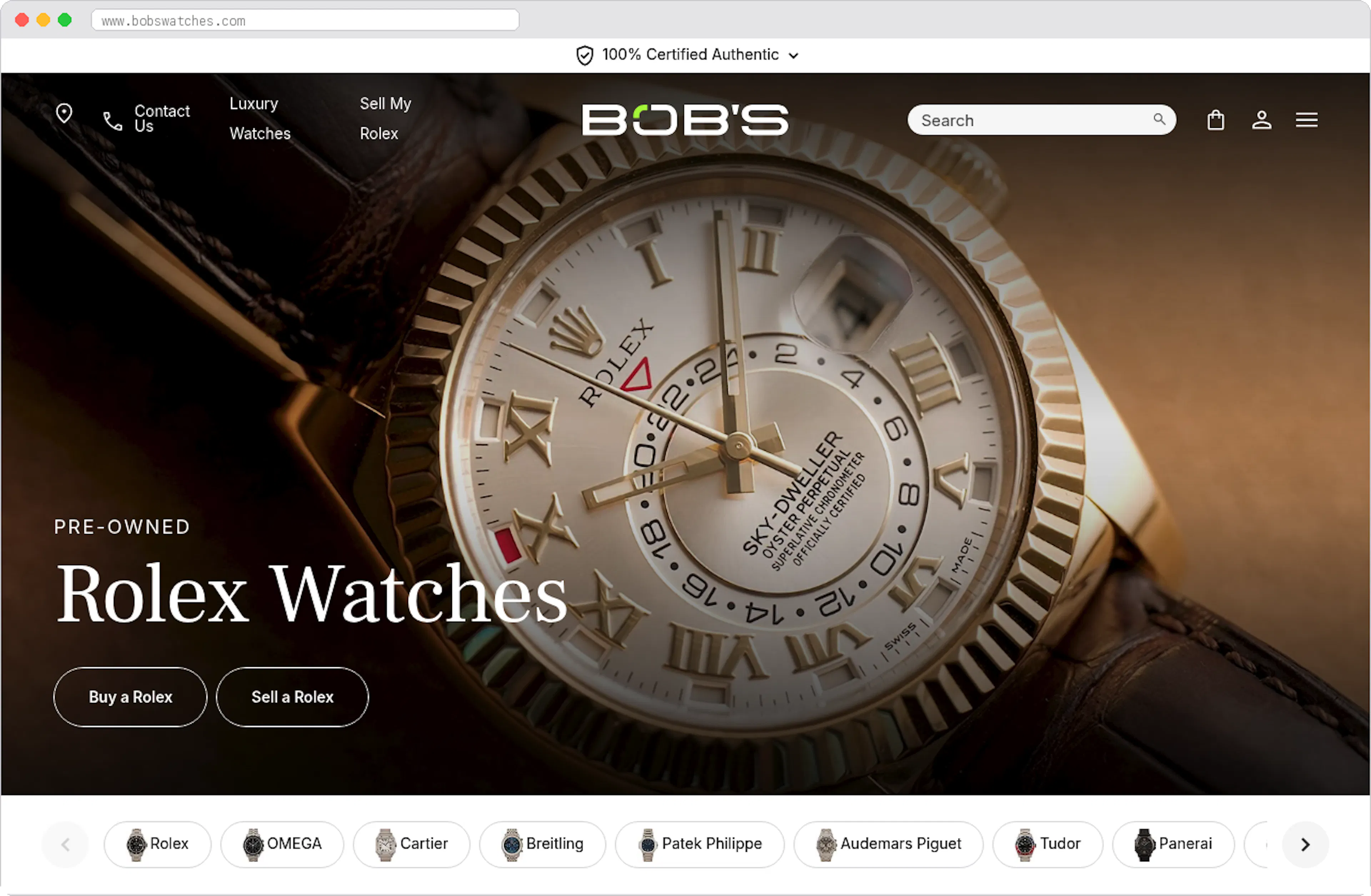 Bob's Watches marketplace homepage screenshot
